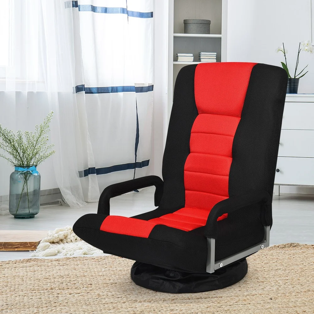 360-Degree Swivel Gaming Floor Chair with Foldable Adjustable Backrest Red - Image 3