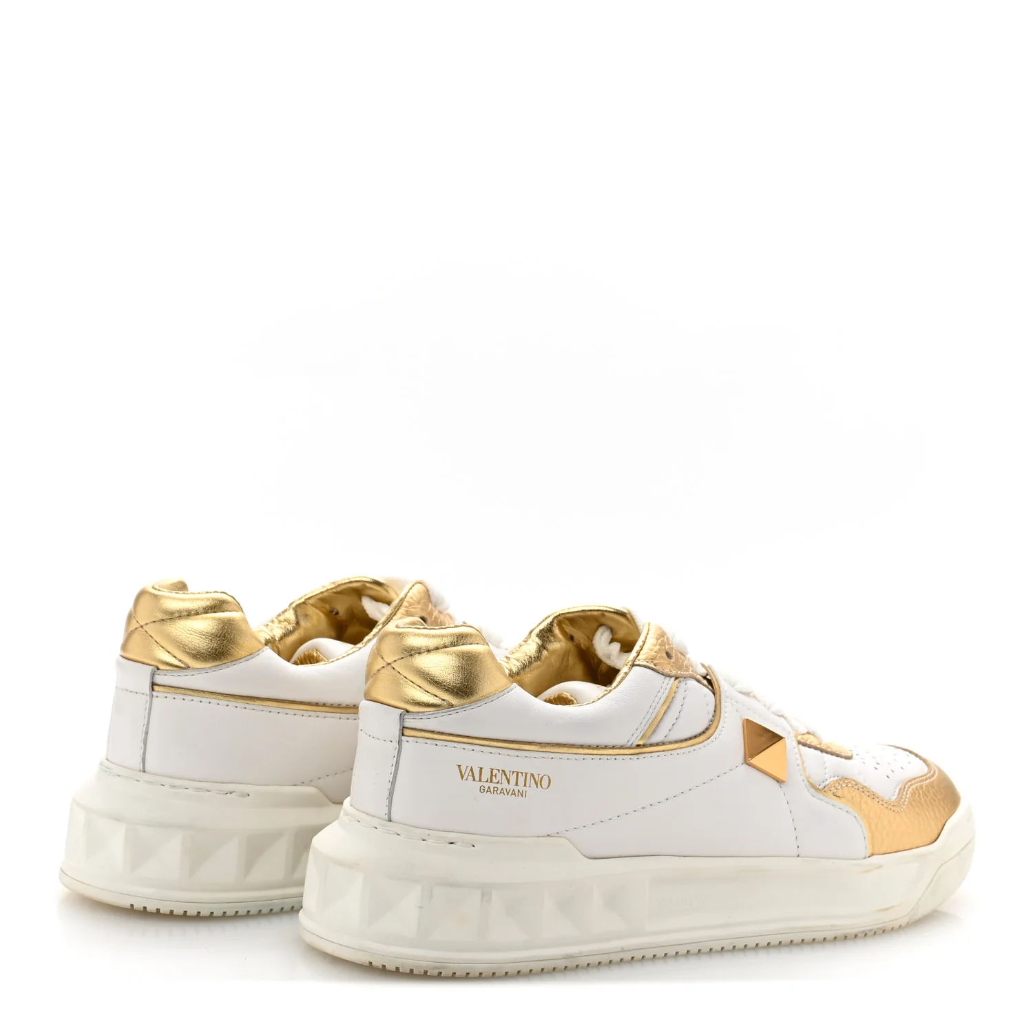 Calfskin Roman Stud Sneakers 37.5 White Gold