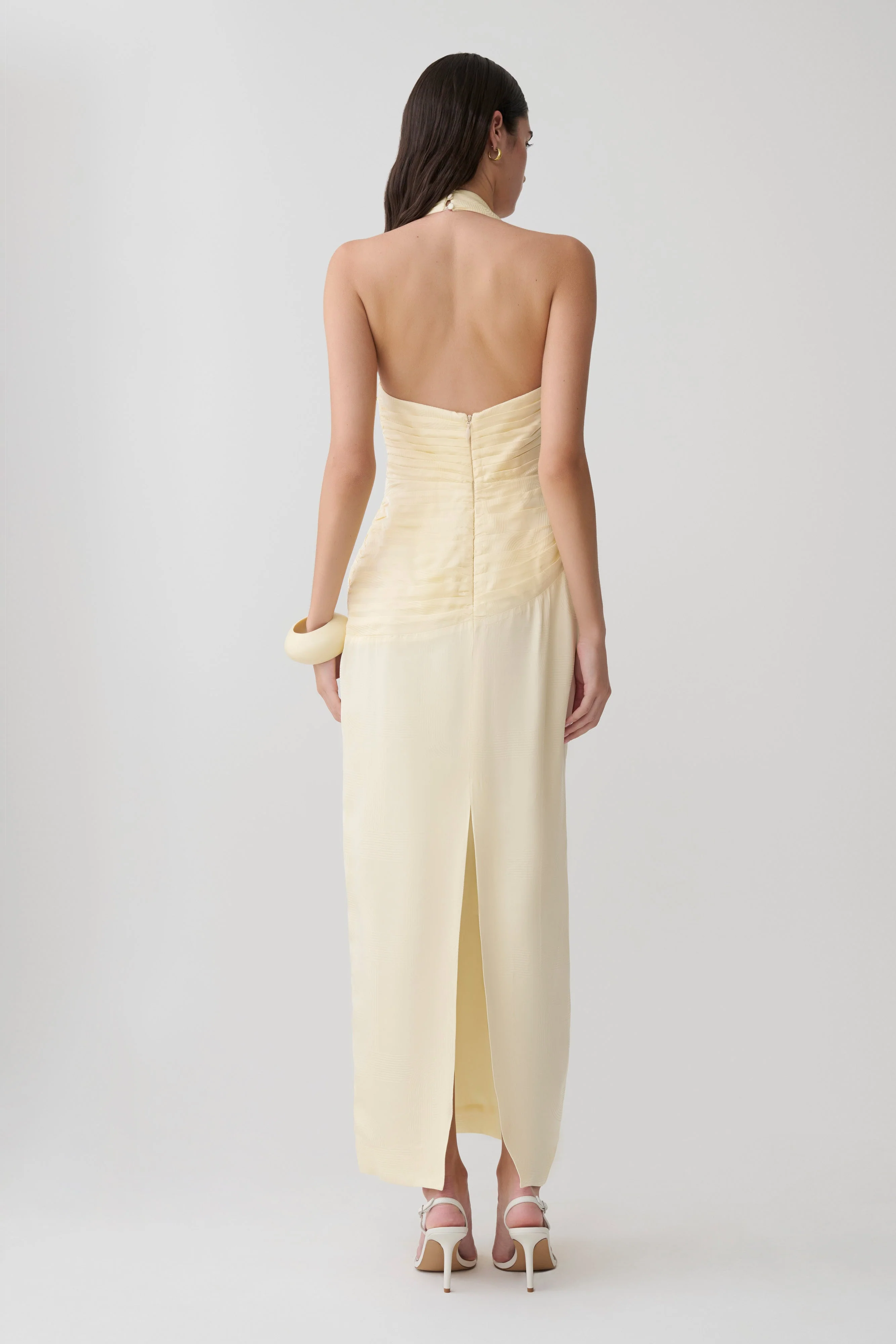 Chiara Halter Satin Maxi Dress - Buttermilk