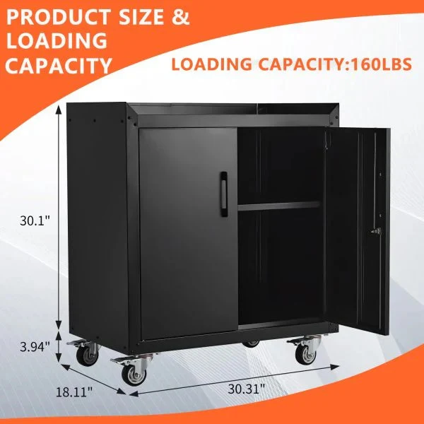 Garage Storage Cabinet with Wheels, 2 Door Tool Cabinet with Adjustable Shelves, Metal Lockable Tool Cabinet, Rolling Tool Chest for Home,…