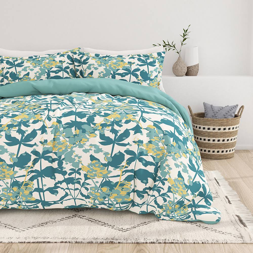 Teal Boho Flower Print 3-Piece Reversible King/California King Duvet Cover Set
