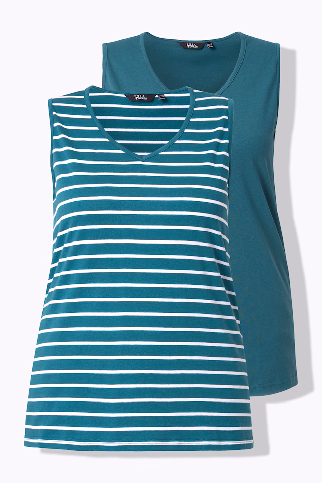 2 Pack of V-Neck Cotton Knit Tanks - Stripe, Solid