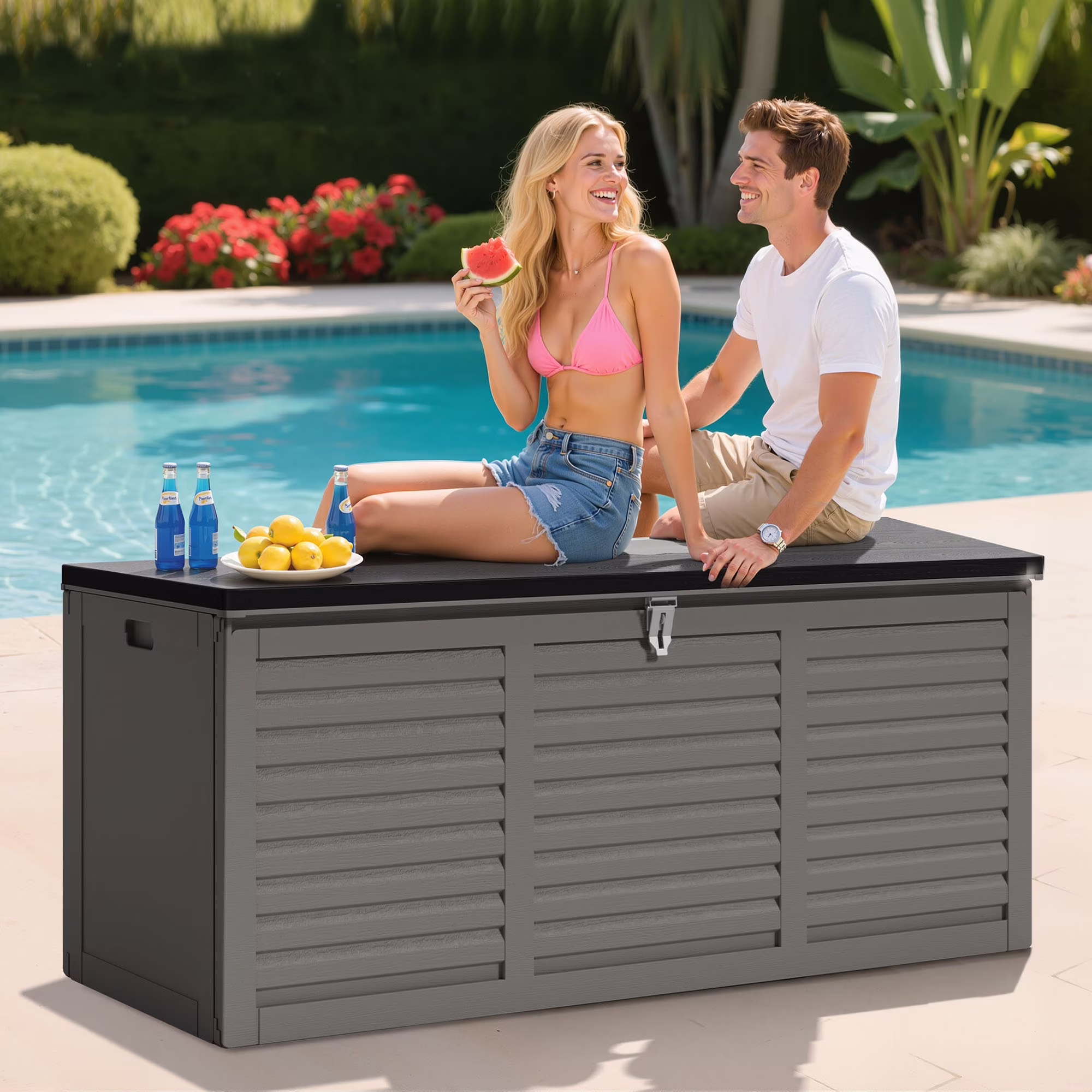 Outdoor Storage Box, 130GAL Waterproof Deck Box, Lockable Pool Patio Storage Indoor Toy Box, Outdoor Storage Bench for Porch, Max Load Weight 500LBS(130Gal-Black) - Image 3