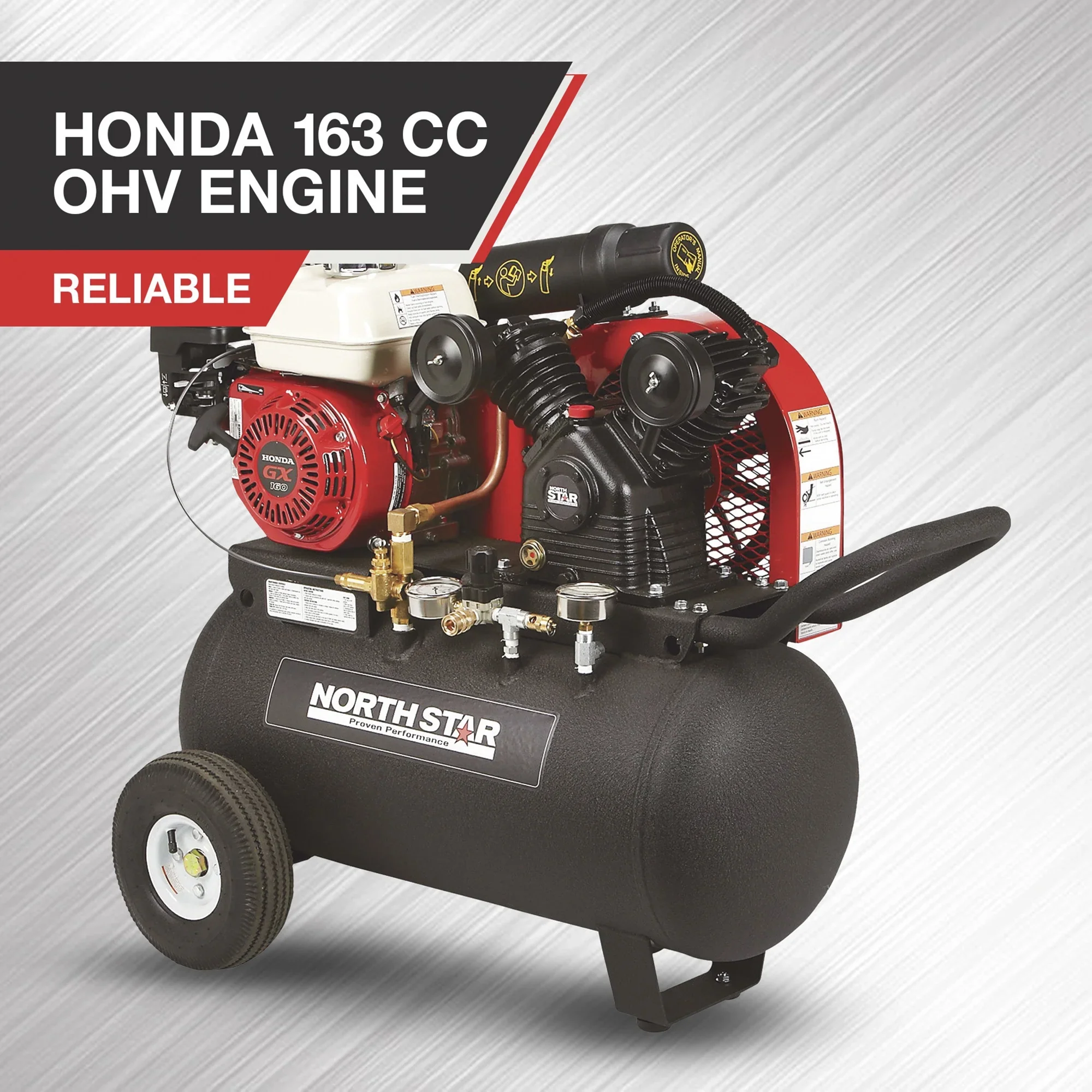 NorthStar Portable Gas-Powered Air Compressor, Honda 163cc OHV Engine, 20-Gallon Horizontal Tank, 13.7 CFM @ 90 PSI