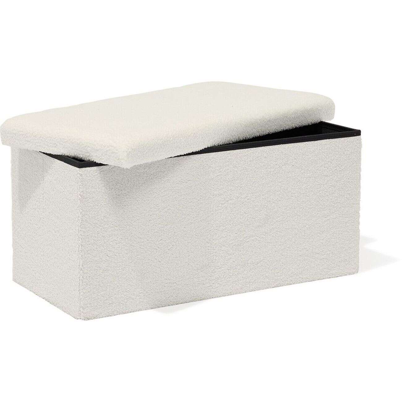 Banc coffre Clara décor laine bouclée Blanc  - L77xP38xH38 cm