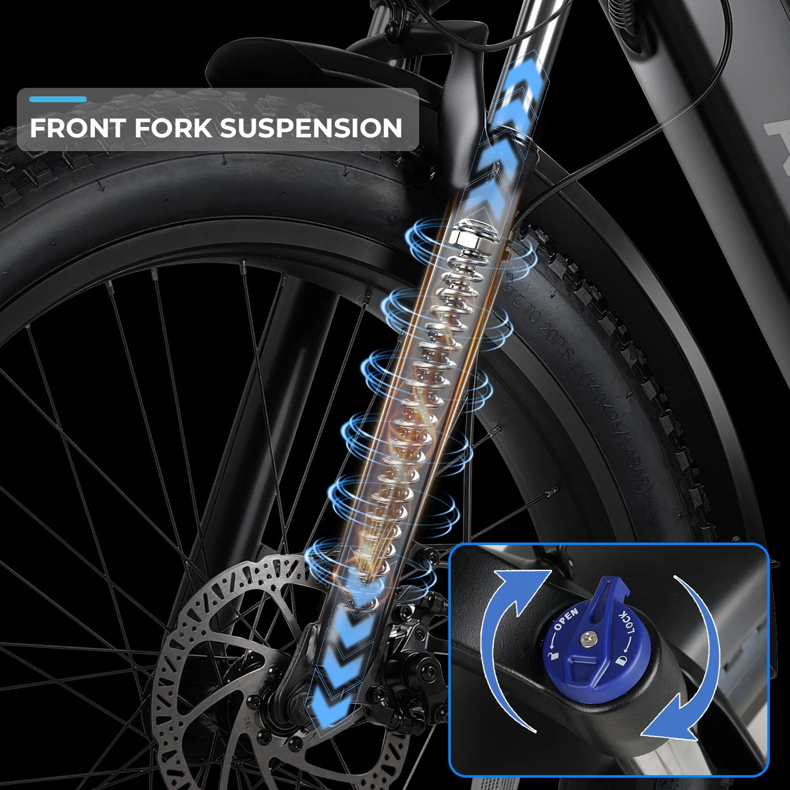 Electric Bike for Adults, 750W Ebike, 28MPH 60Miles Electric Mountain Bike, 26" Fat Tire Electric Bicycle with 48V 15AH Battery, Rear Rack, Lockable Suspension Fork,7 Speed, UL2849(Blue) - Image 2