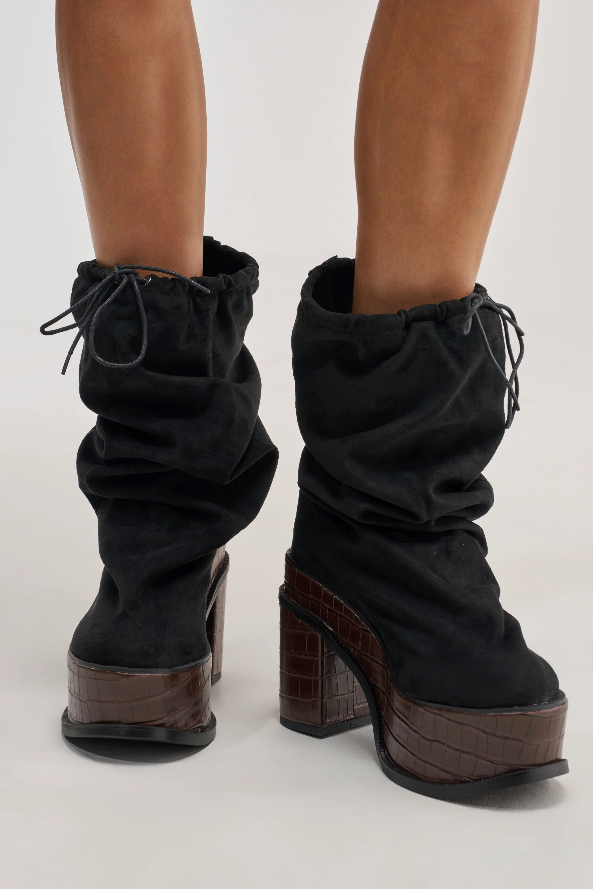 AZALEA WANG LESLIE BLACK CROC PLATFORM SLOUCHY BOOT - Akira Store