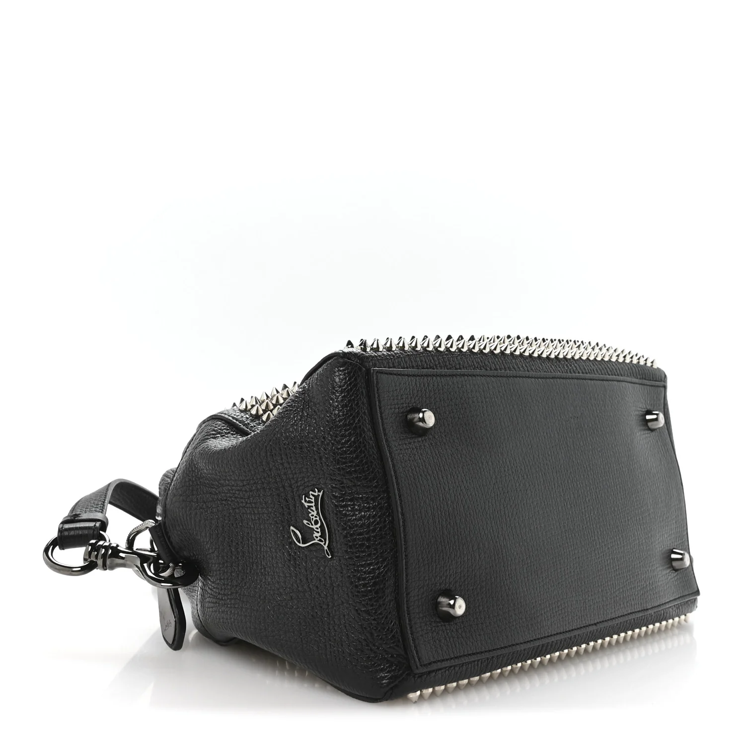 Grained Calfskin Studded Panettone Bowling Bag Black
