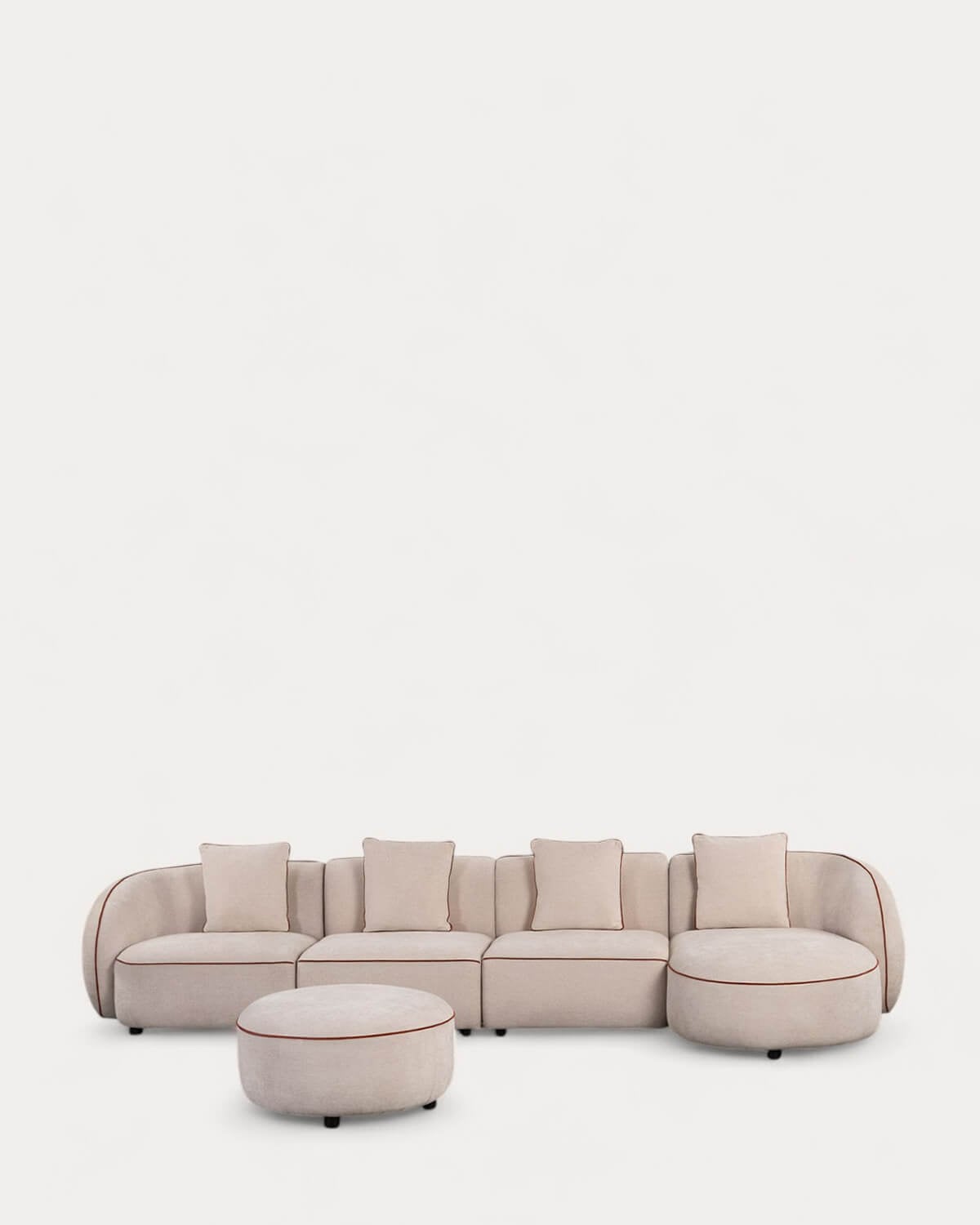 Ilham - Sofá Modular 4 Piezas Esquinero con Chaise Longue y Puff Redondo de Tela Ilham