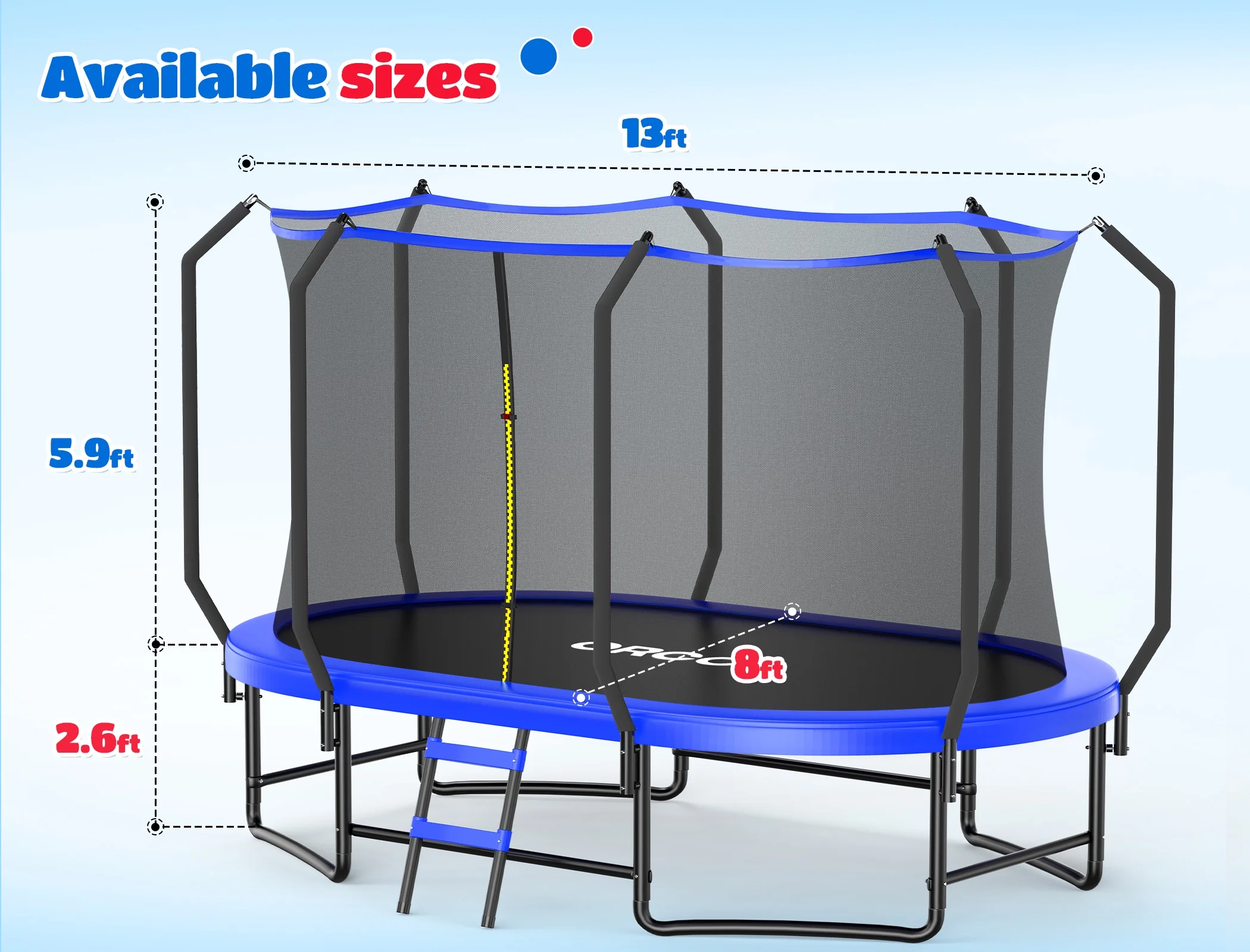 1200LBS Capacity Oval 8X13FT Heavy-Duty Yard Trampoline for Kids Adults with Safety Enclosure, 1.6mm Thickened Steel Frame Reinforced Legs, Outdoor Gymnastics Trampoline(8X13FT Oval) - Image 8