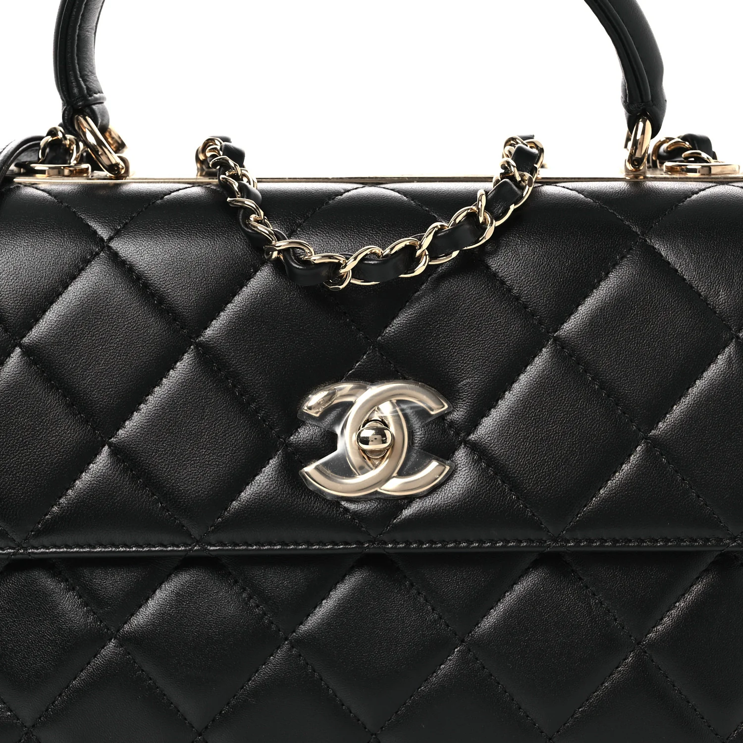 Lambskin Quilted Small Trendy CC Dual Handle Flap Bag Black