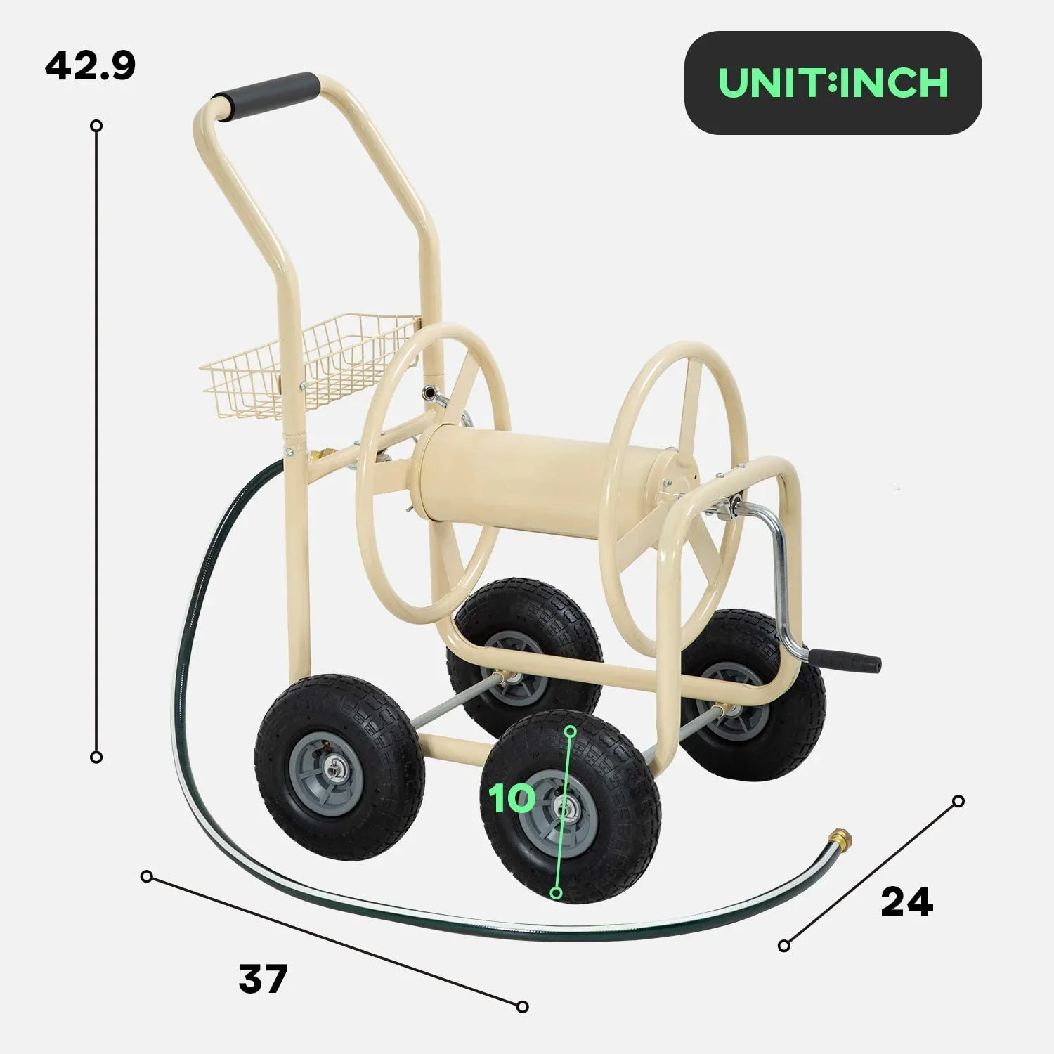 FDW Heavy-Duty Garden Hose Reel Cart w/ Basket