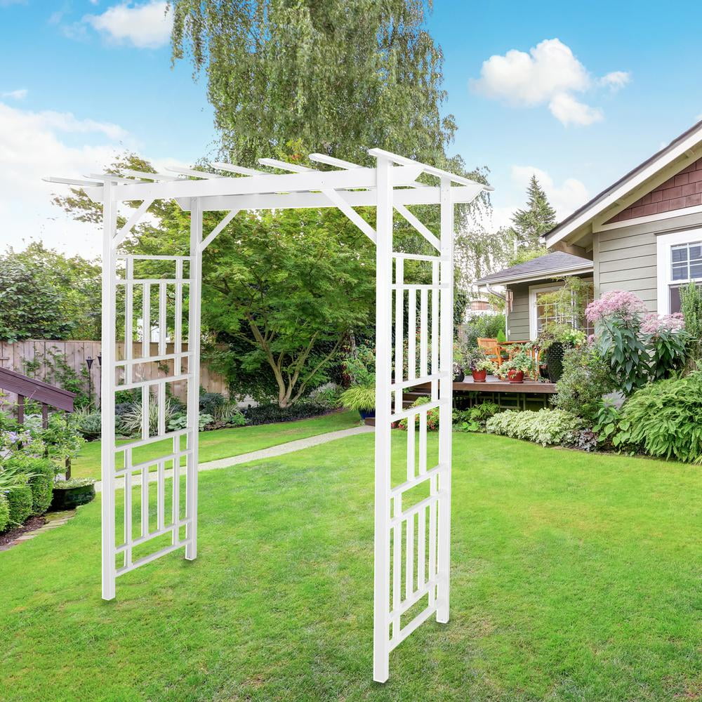 Pearington Arched Trellis Garden Arbor, White PVC