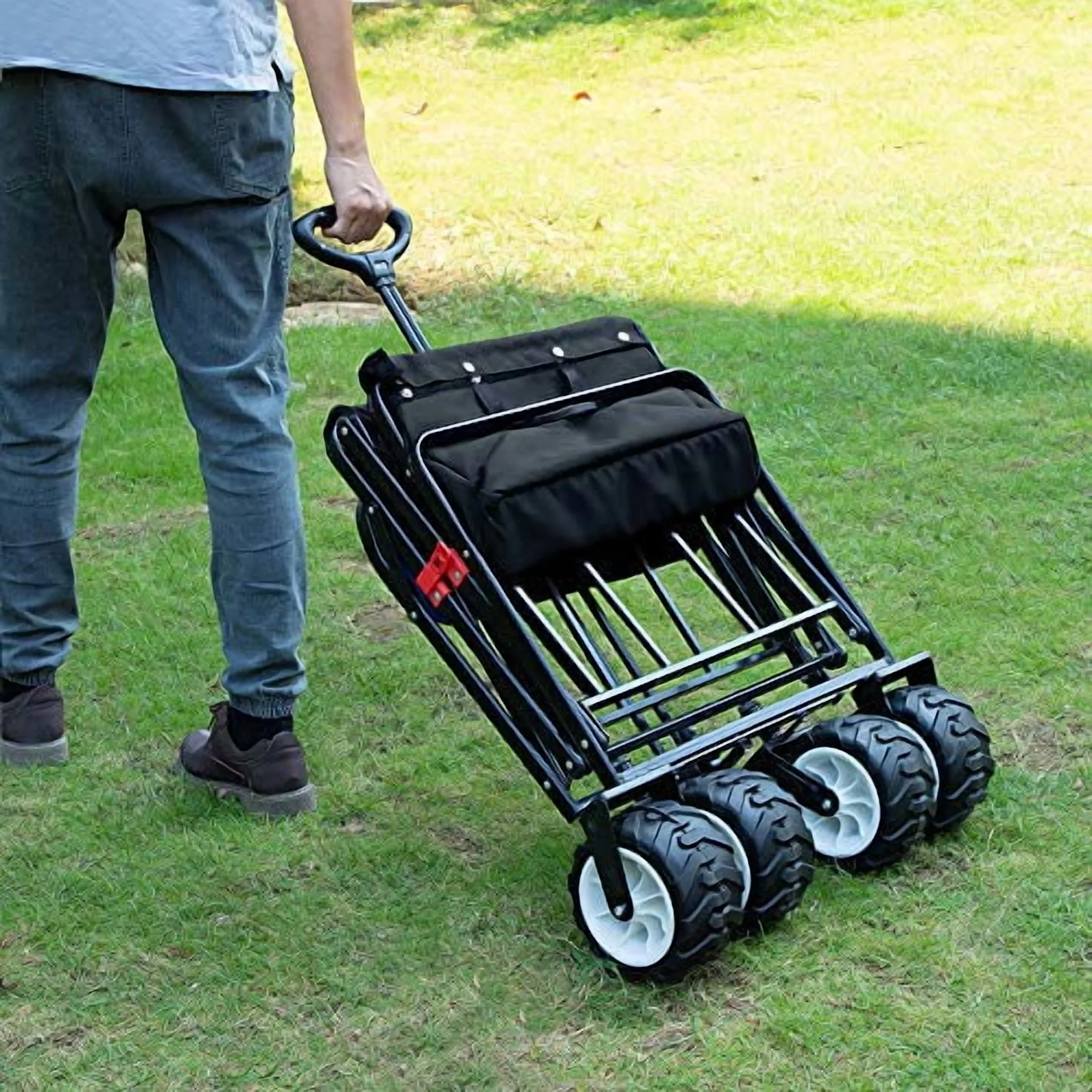 Collapsible Folding Wagon 300 Pound Capacity Heavy Duty Foldable Beach Wagon Cart Grocery Utility Wagon for Garden Sports Shopping Outdoor All Terrain Wheel Portable Black(black/1) - Image 8