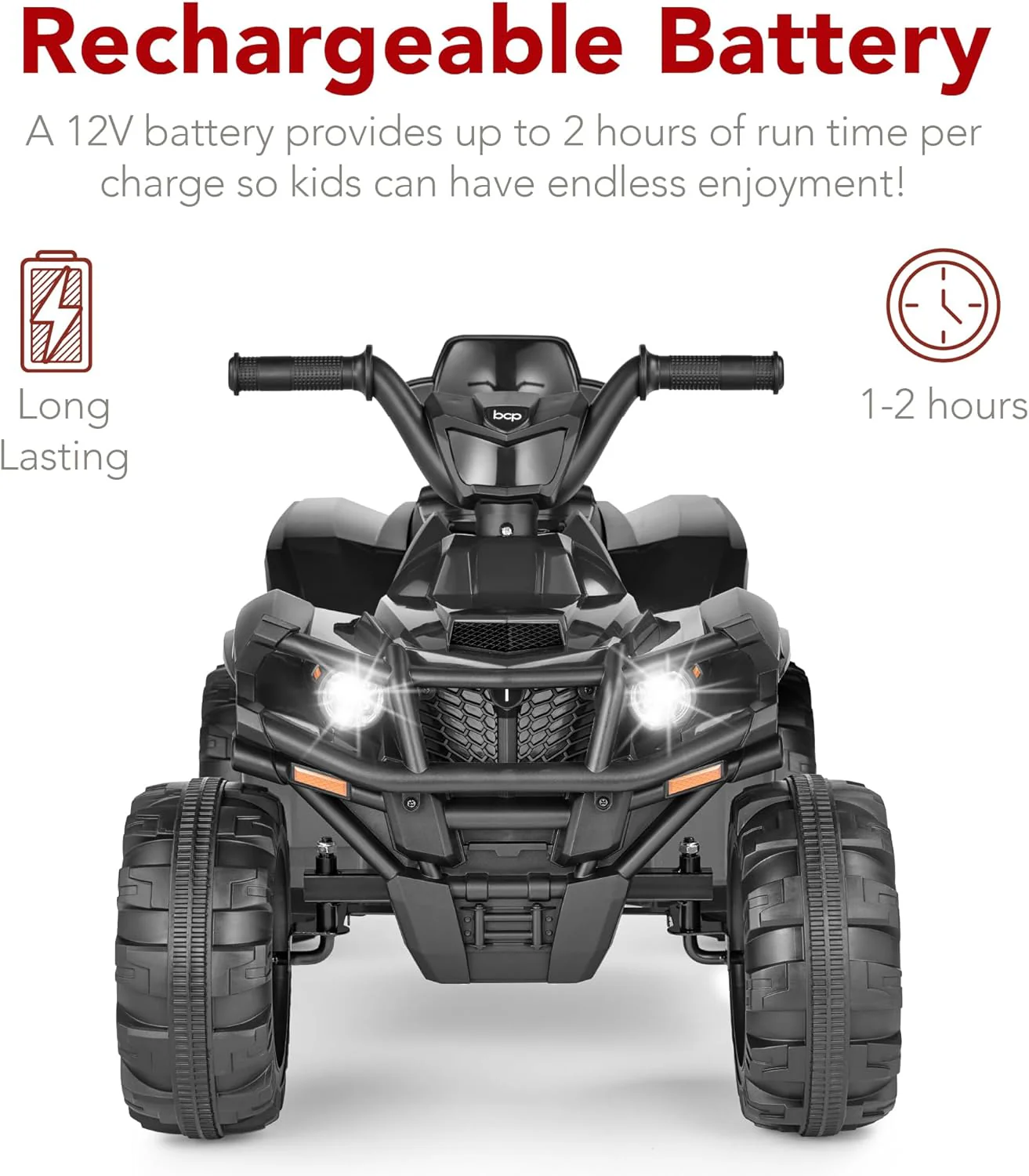 Quad électrique 12 V pour enfants Best Choice Products, véhicule tout-terrain à 4 roues avec audio Bluetooth, vitesse maximale de 3,9 km/h, pneus à crampons, phares LED et radio.