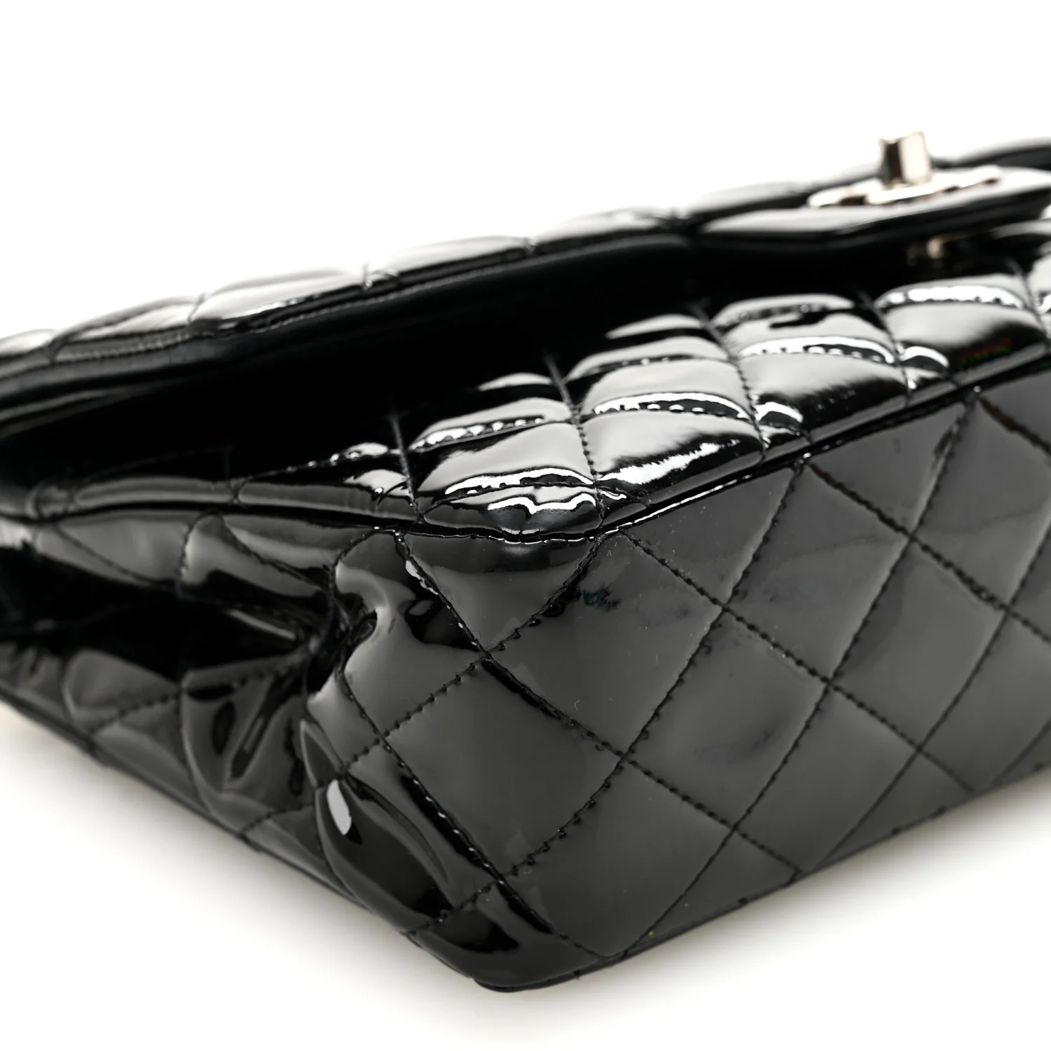 Patent Quilted Medium Double Flap Black