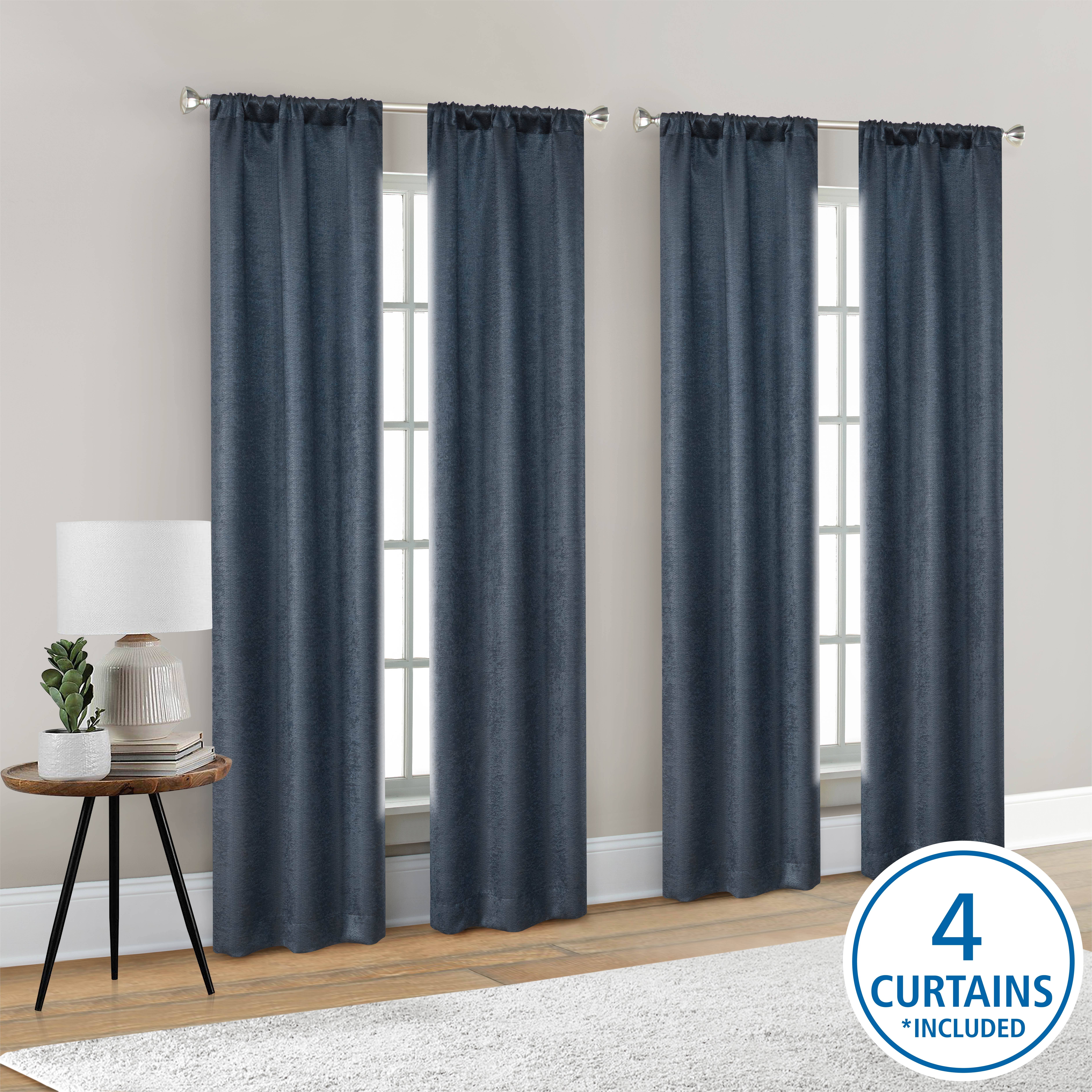 Mainstays 4 of A Kind Blackout Curtain Panel Set, Navy POLYESTER, 28 inch x 84 inch Inches