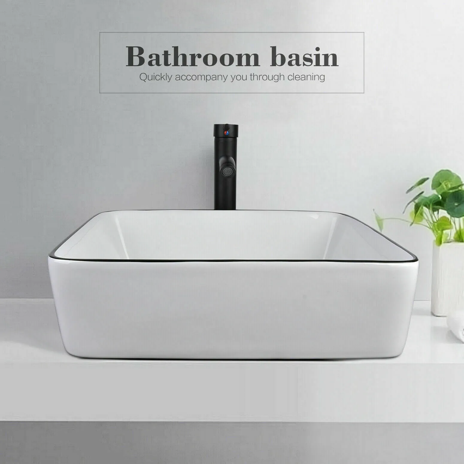 Bathroom Ceramic Sink Vanity Vessel Basin Porcelain Faucet Drain Combo Rectangle,White(Style A) - Image 8