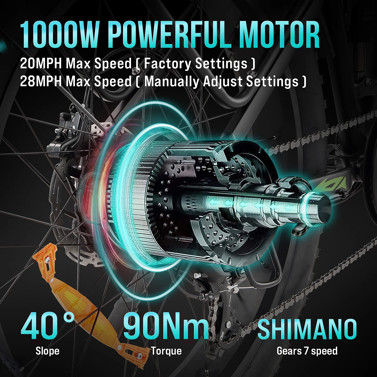 Electric Bike for Adults,1000W E Bikes for Men,26" Fat Tire Electric Bikes,48V 17.5AH Battery,28MPH,7 SpeedDual Hydraulic Disc Brakes,LCD Screen,60Miles Range,Electric Mountain Bicycle(gray with pattern) - Image 9