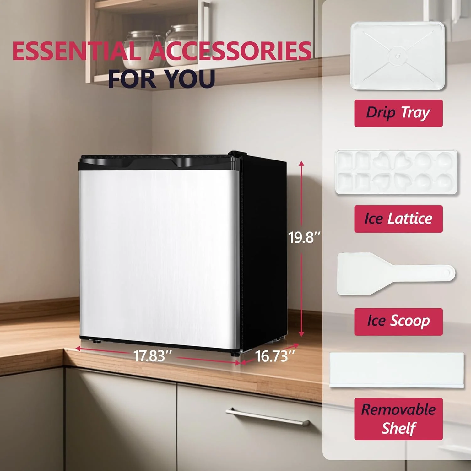 1.7 Cu.Ft Mini Fridge with Freezer, Single Reversible Door Compact Refrigerator, Adjustable ThermostatEnergy Saving Mini Fridge for Bedroom, Dorm, Office, Low Noise, Silver(Silver) - Image 6