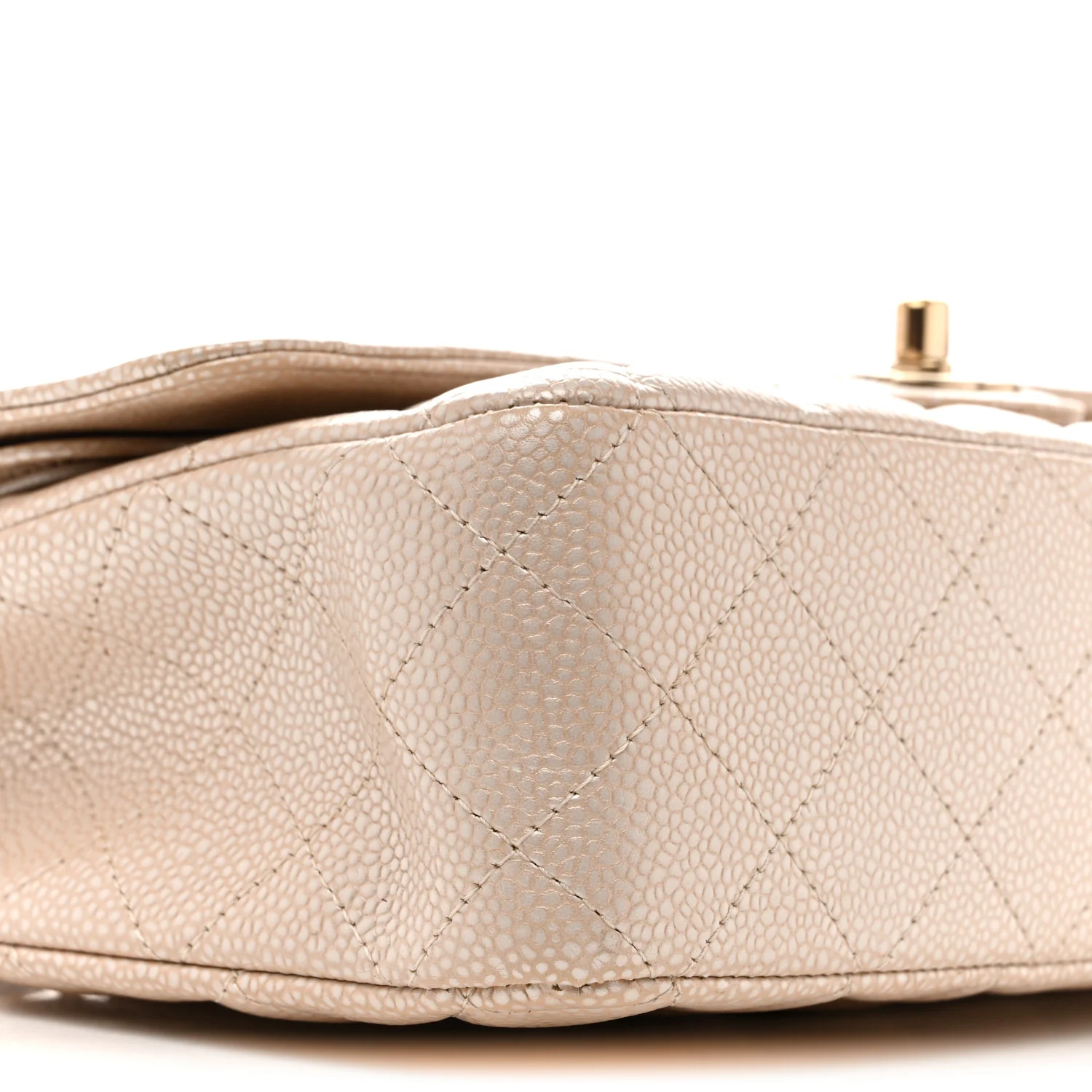 Pearly Caviar Quilted Medium Double Flap Light Beige