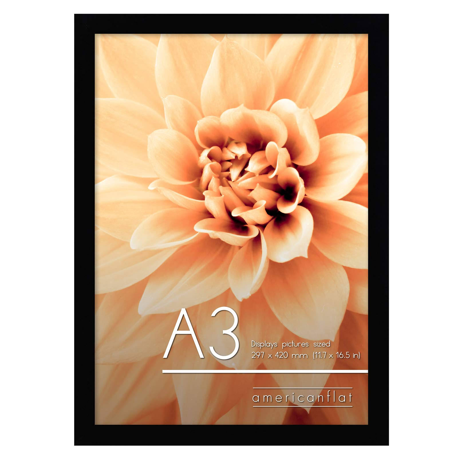 Americanflat A3 Picture Frame with Shatter Resistant Glass, Black