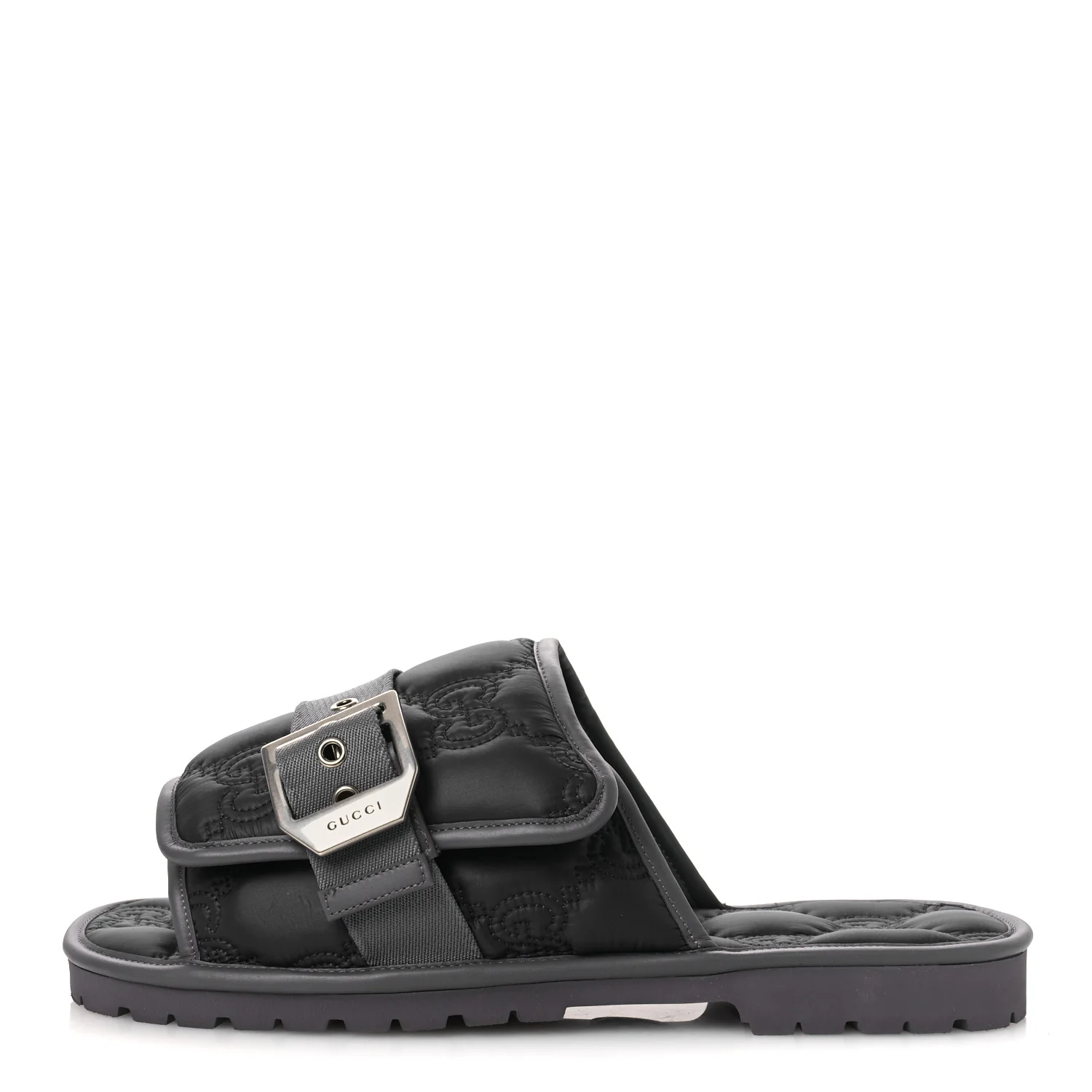Nylon Calfskin GG Matelasse Mens Slide Sandals 11 Blue Grey