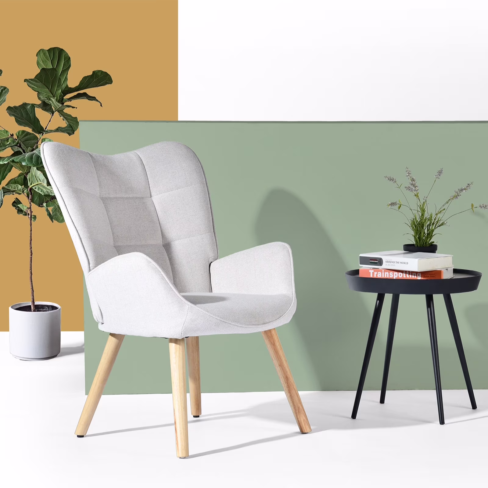 Homy Casa Garden Stools Non-slip Base Outdoor Stool with Armrests Balcony Patio Garden, Beige Oak