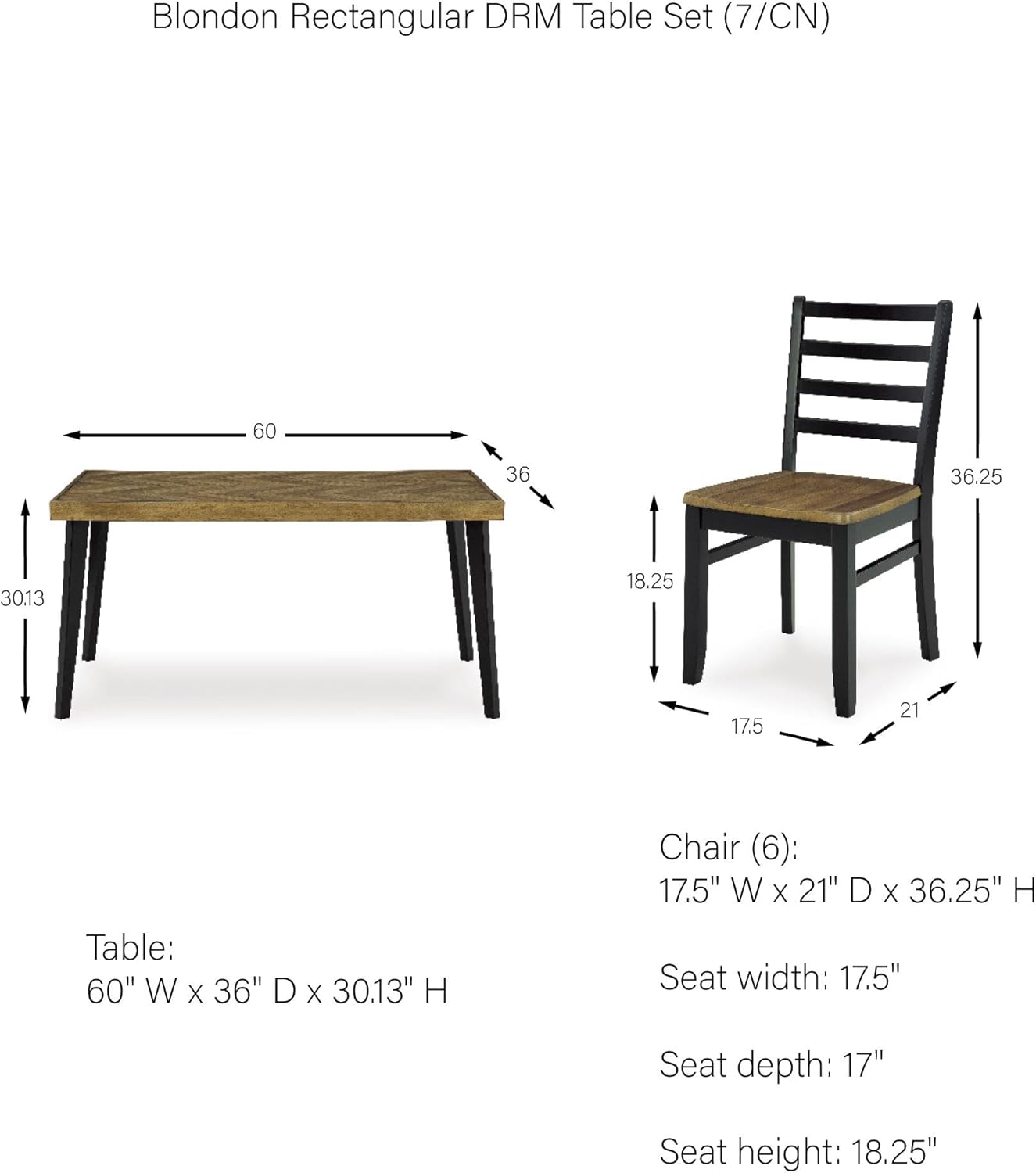 Signature Design by Ashley Blondon Rectangular Dining Room Table Set with 6 Chairs, Chevron Pattern, Tapered Legs, Seats 6, Wood, 60