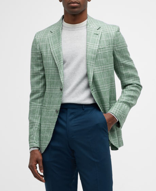 Blazer décontracté à carreaux, col cranté, poche et deux boutons.