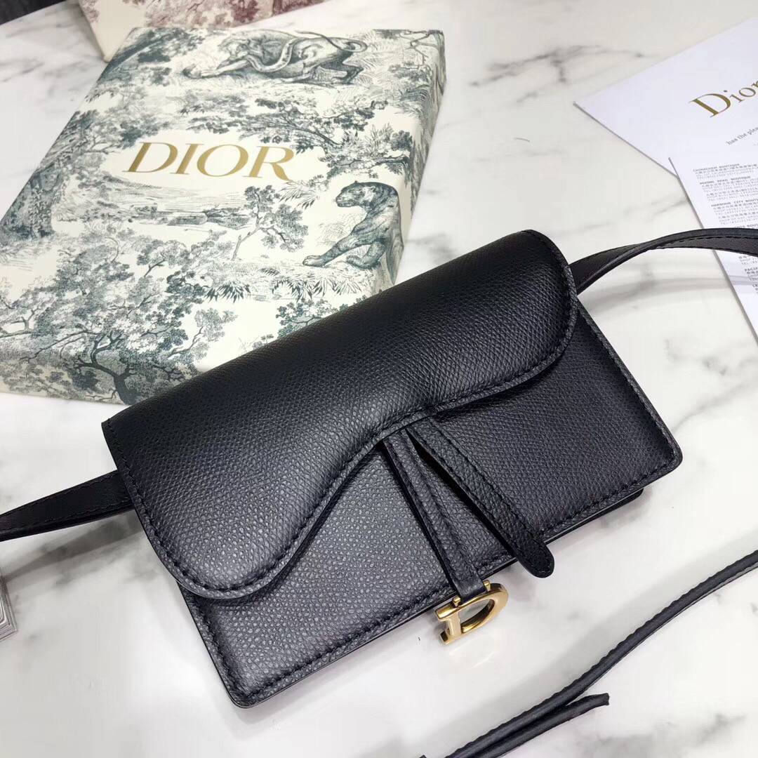D Black Calfskin Saddle Belt Bag