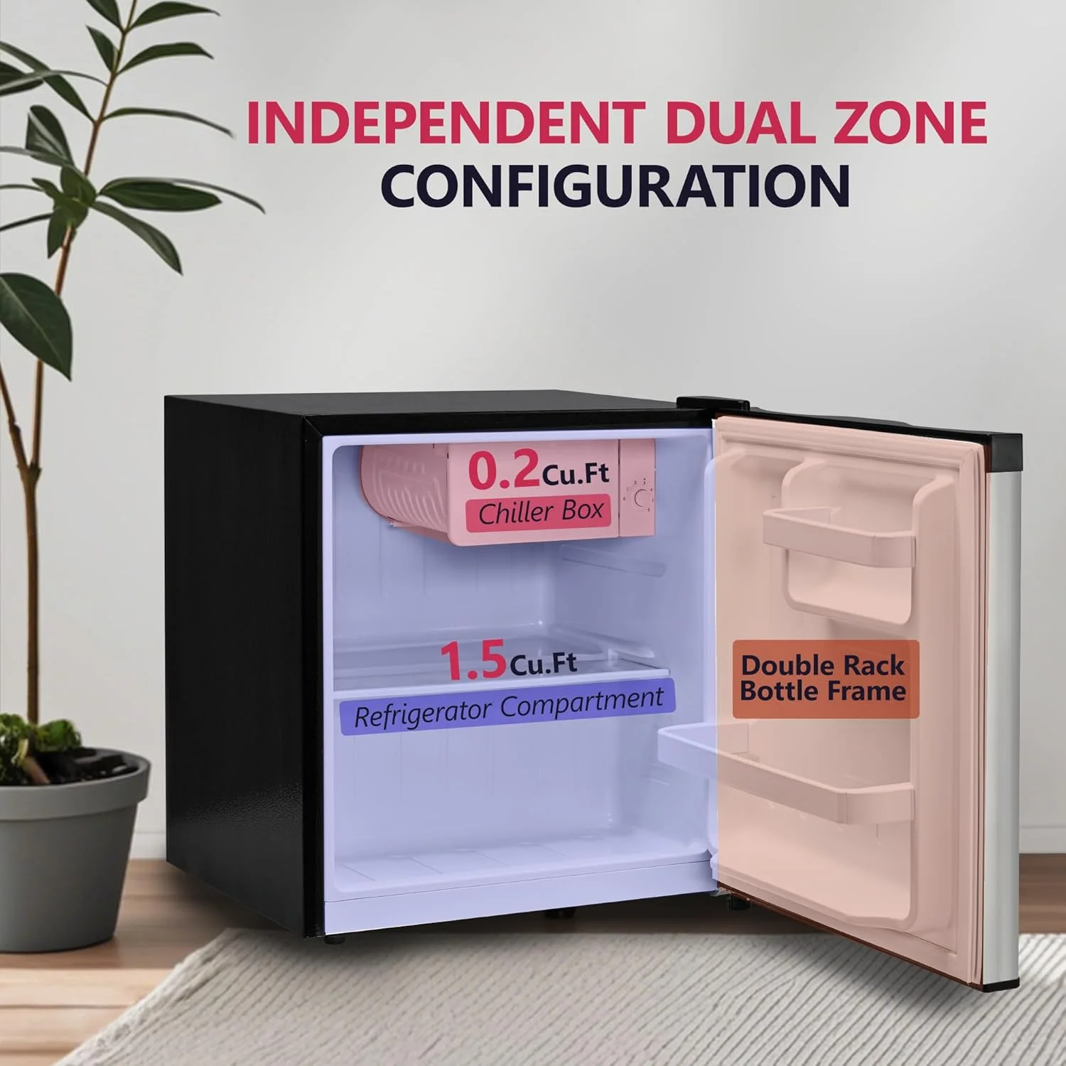 1.7 Cu.Ft Mini Fridge with Freezer, Single Reversible Door Compact Refrigerator, Adjustable ThermostatEnergy Saving Mini Fridge for Bedroom, Dorm, Office, Low Noise, Silver(Silver) - Image 4