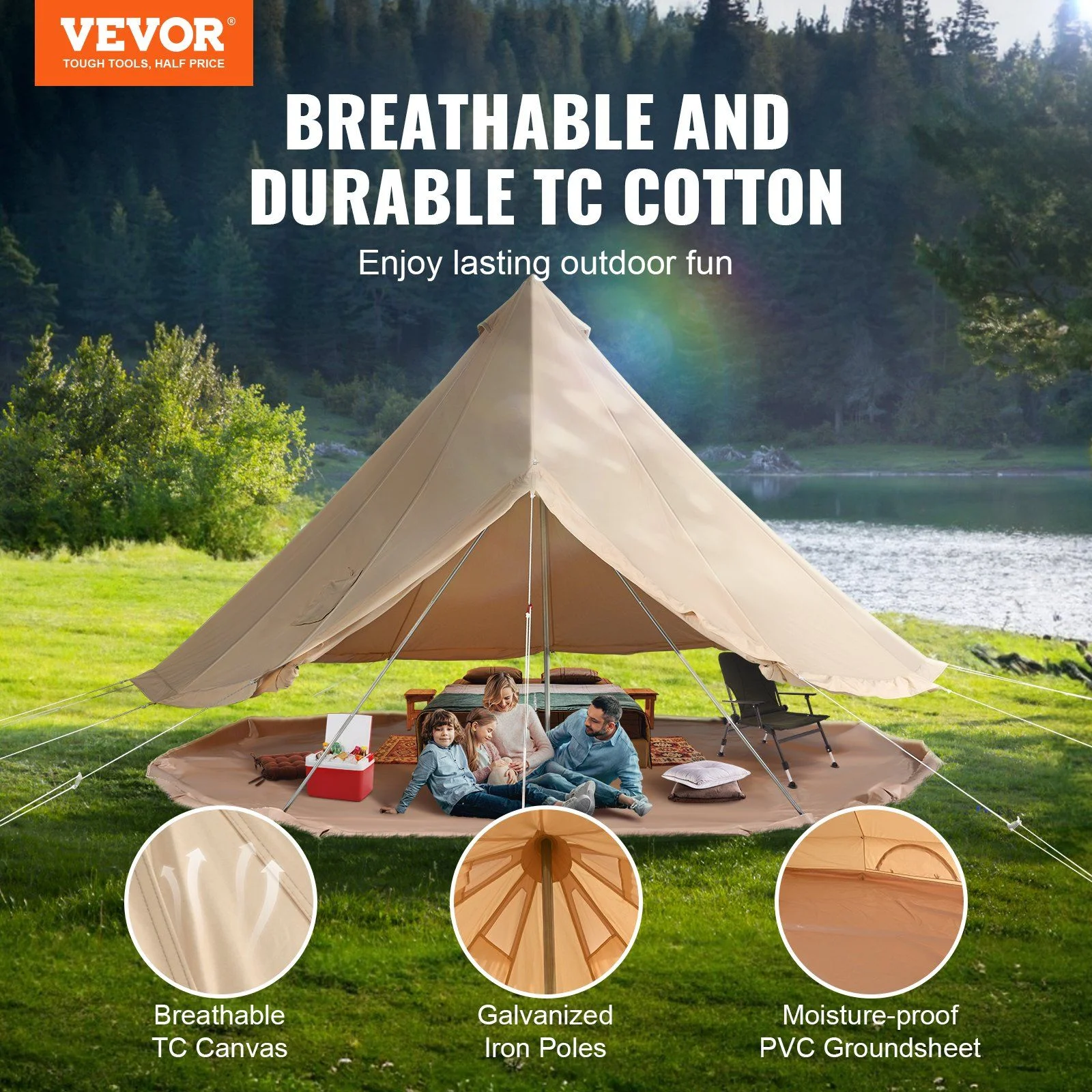 STAWAY 8 - 10 Person Glamping Bell Tent - Waterproof Yurt Tent with Stove Jack & Detachable Side Wall - Spacious 16'X16' for Family Camping - Durable & Easy Setup for All Seasons