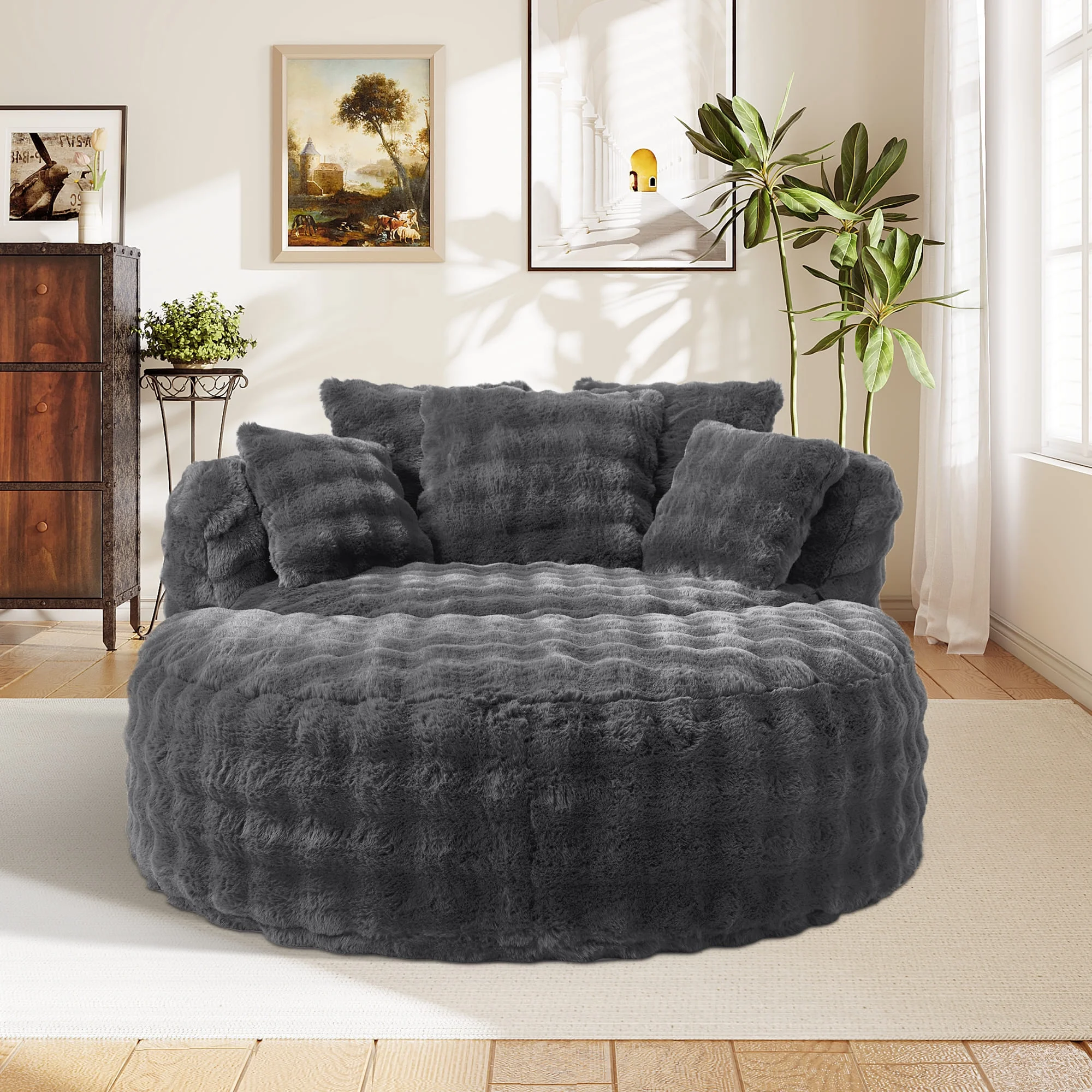 58'' Oversized Chaise Lounge Chair Indoor,Thickened Backrest Sleeper Sofa Couch with Soft Pillows for Living Room, Gray(Grey/55.1"D Accent Chair) - Image 8