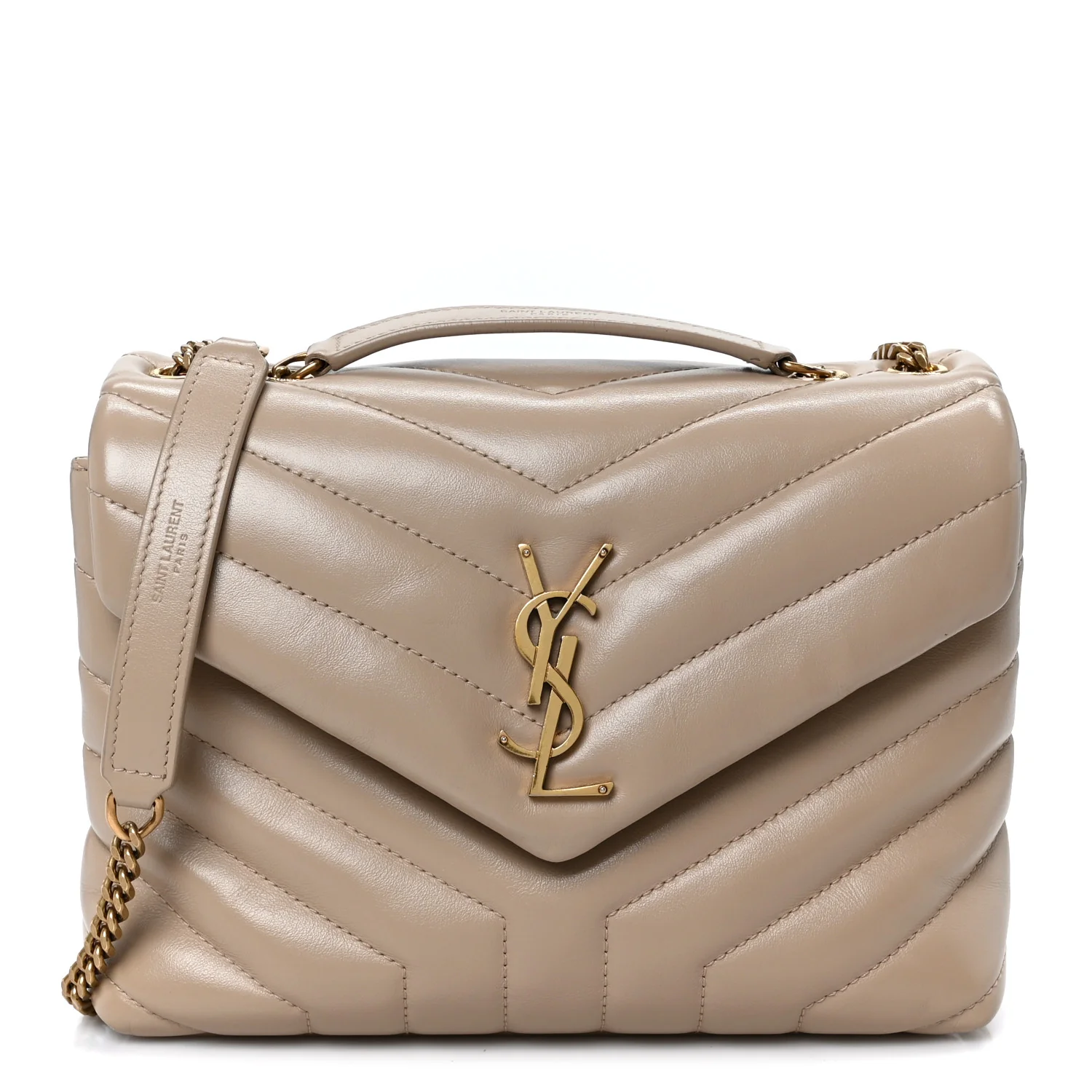 Calfskin Y Quilted Monogram Small Loulou Chain Satchel Dark Beige