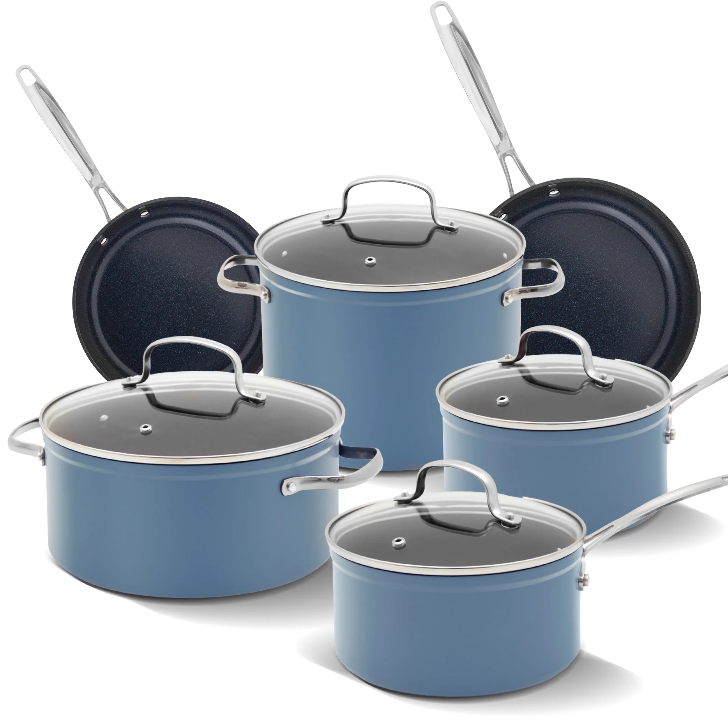 Nuwave 10 Piece Induction Compatible Duralon Blue Ceramic Non - Stick Cookware Set, Cozy Blue