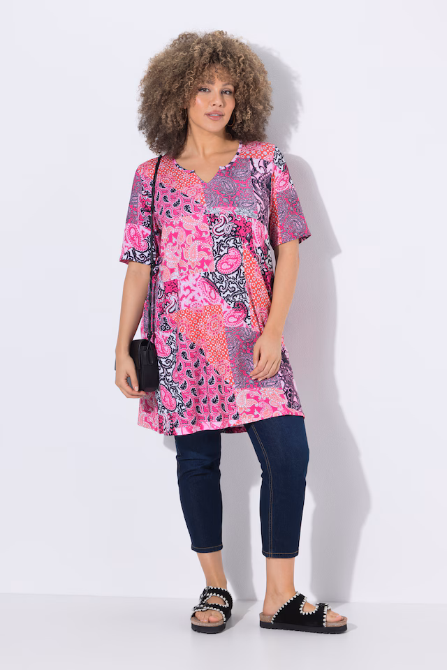 Patchwork Paisley Short Sleeve Knit Tunic