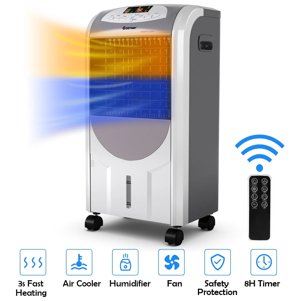 Costway Portable Air Cooler Fan Heater Humidifier with Washable Filter Remote Control Image 5