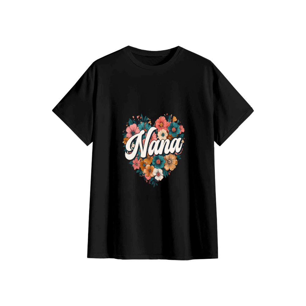 Floral Love Nana Theme T-Shirt - Vintage Flower Nana Print Grandma Top - wanlinfang