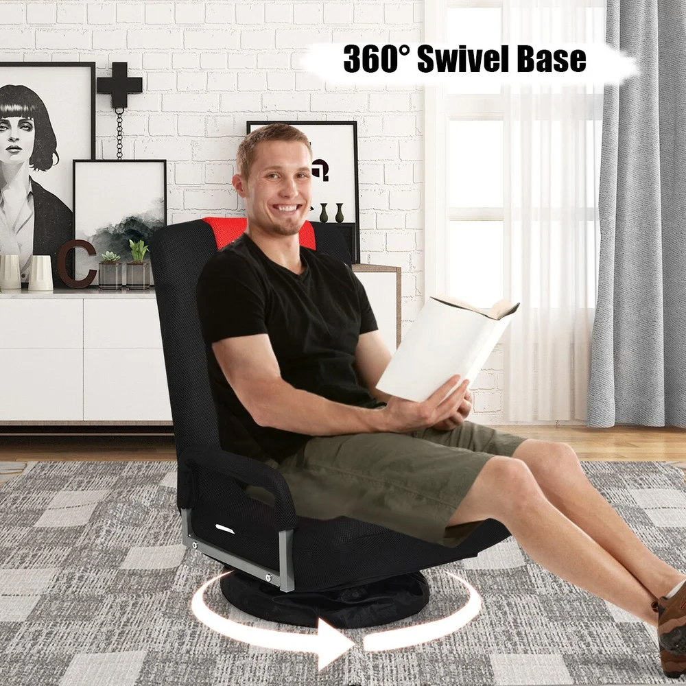 360-Degree Swivel Gaming Floor Chair with Foldable Adjustable Backrest Red - Image 4