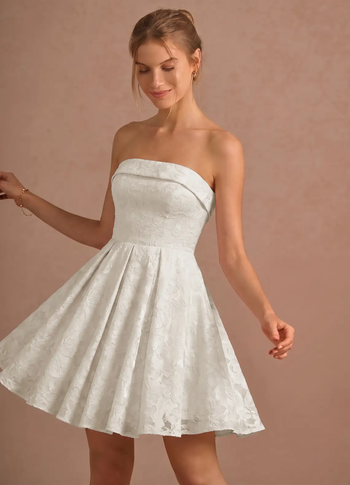 Genevieve White Jacquard Mini A-line Graduation Dress