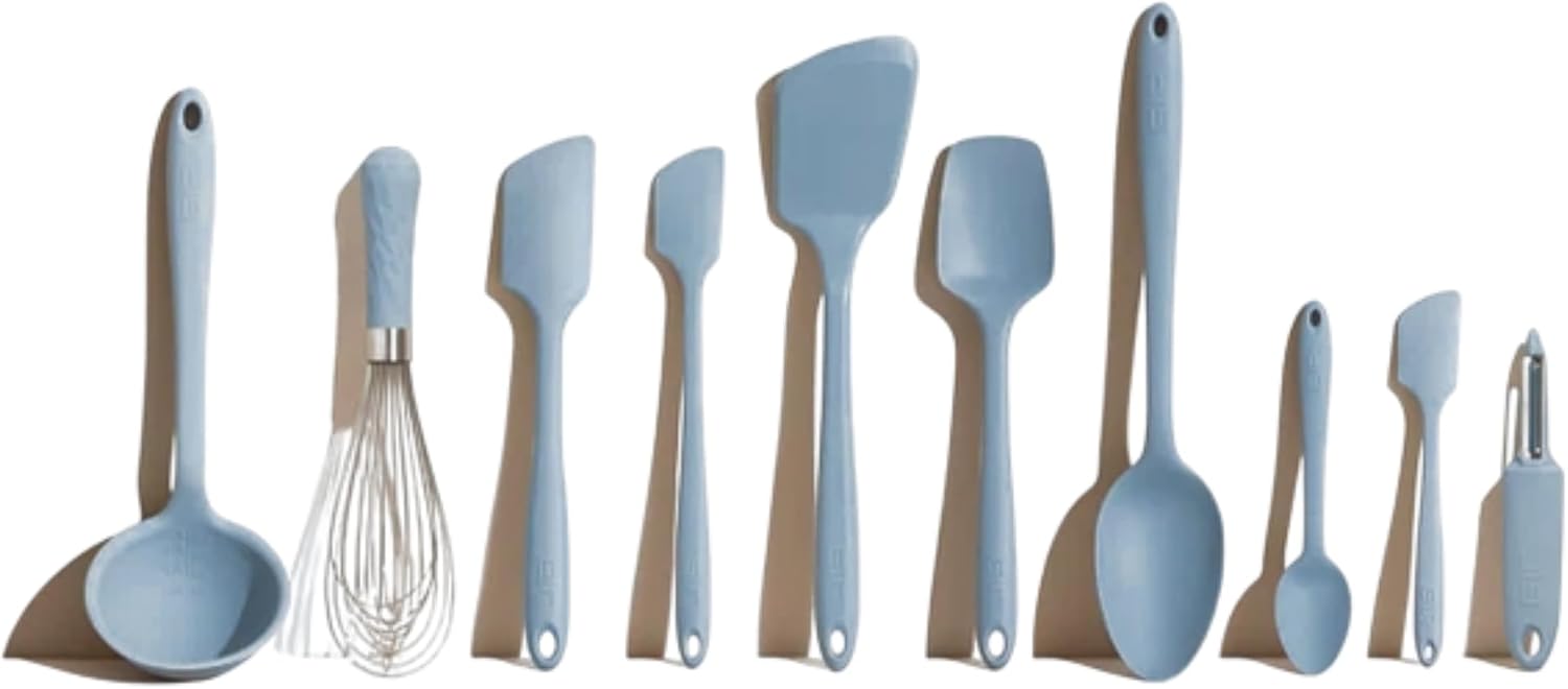 GIR: Get It Right 10-Piece Spatula Set & Silicone Utensils for Kitchen - Slate - Heat Resistant to 425°F - Dishwasher Friendly - Includes Ladle, Whisk, Potato Peeler & Kitchen Spoons