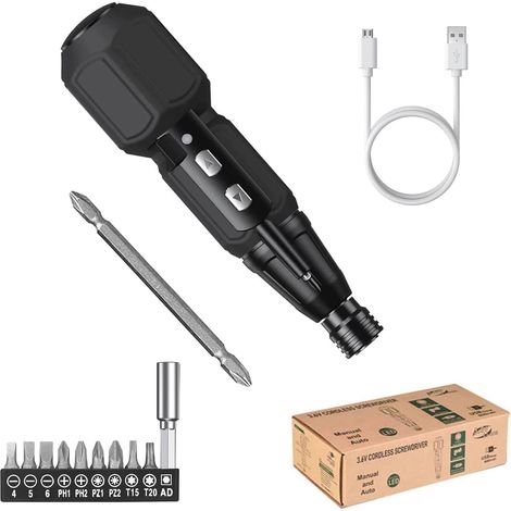 Tournevis électrique sans fil 3,6 V, rechargeable, portable, outil de réparation automobile rotatif avec lumière LED, double tête de 6,35 mm, câble de chargement USB — vue 1