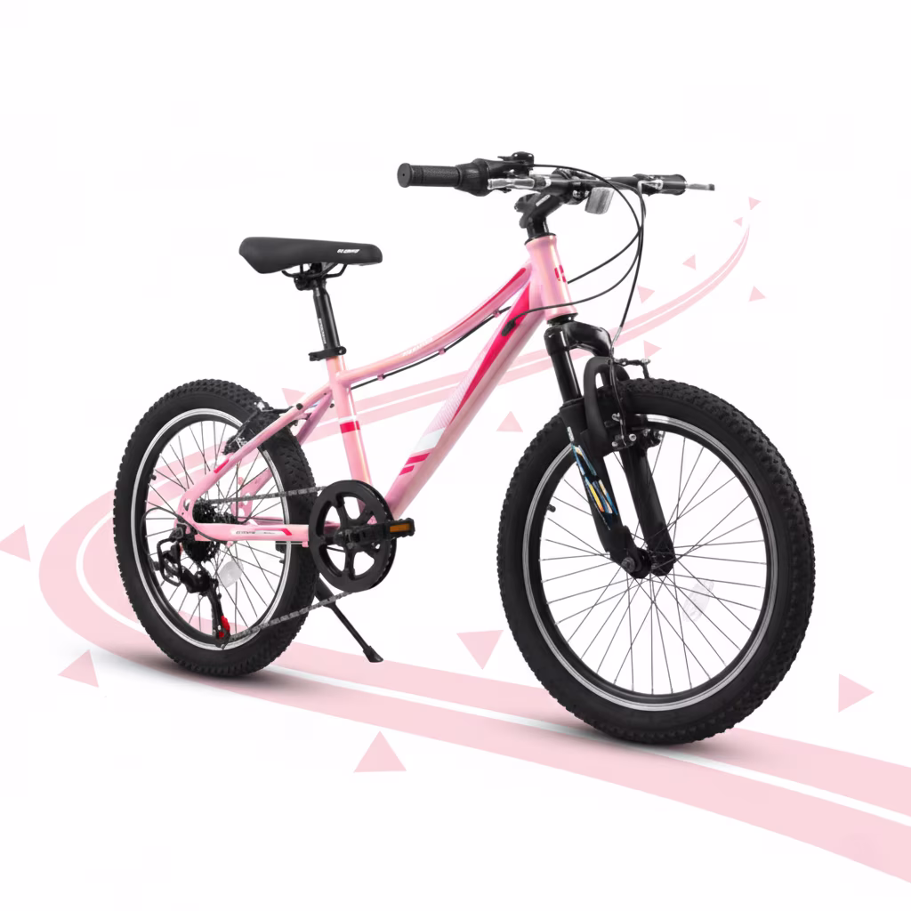20 inch Kids Mountain Bike for Girls Boys 7-12 Years Youth Bicycle MTB, 7-Speed with Suspension Fork, V-Brakes - Pink/Blue