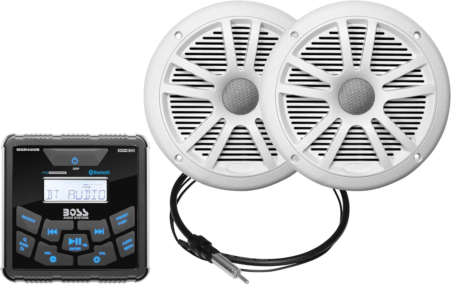 Marine Boat Stereo Gauge Receiver – Bluetooth Head Unit, No CD DVD Player, Built-in 4 Channel Amplifier, Weatherproof, USB, USB Charging