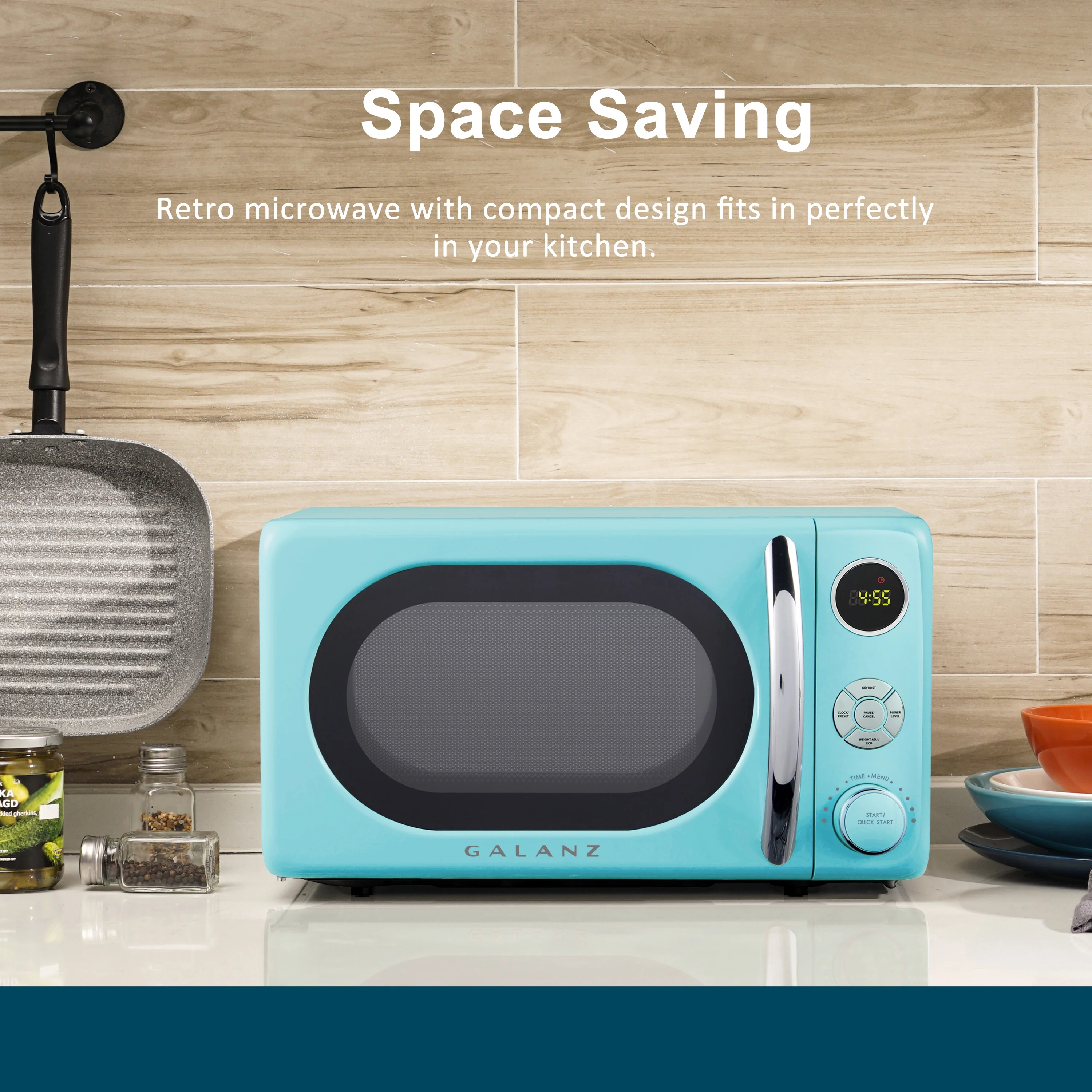 Galanz 0.7 cu ft Retro Countertop Microwave Oven, 700 Watts, Blue, New