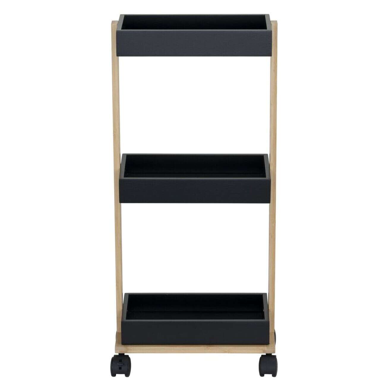 Desserte de cuisine en bois à roulettes 3 niveaux noir et naturel 32x18xH70,5cm