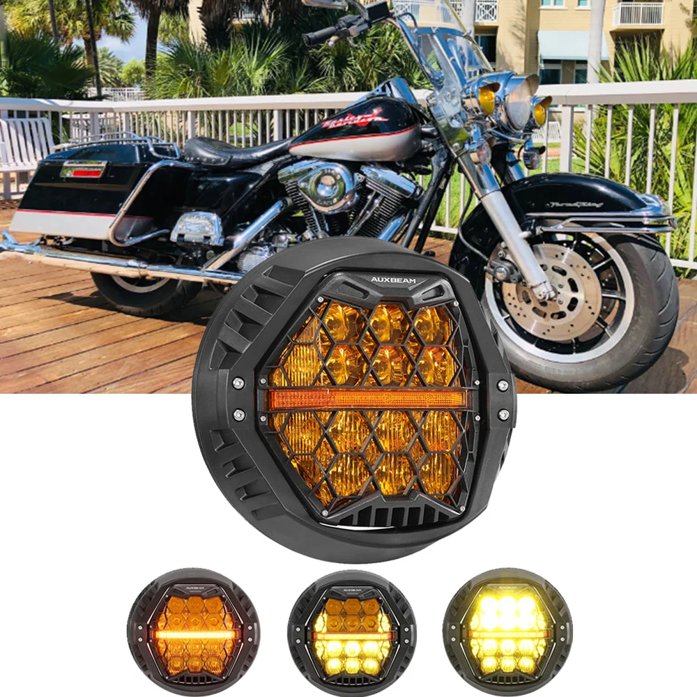 7 Inch 120W DOT Motorcycle LED Headlight Assembly with Amber DRL & Honeycomb Design (Hi/Lo Beam) for 1994-1995 Electra Glide Road King FLHR