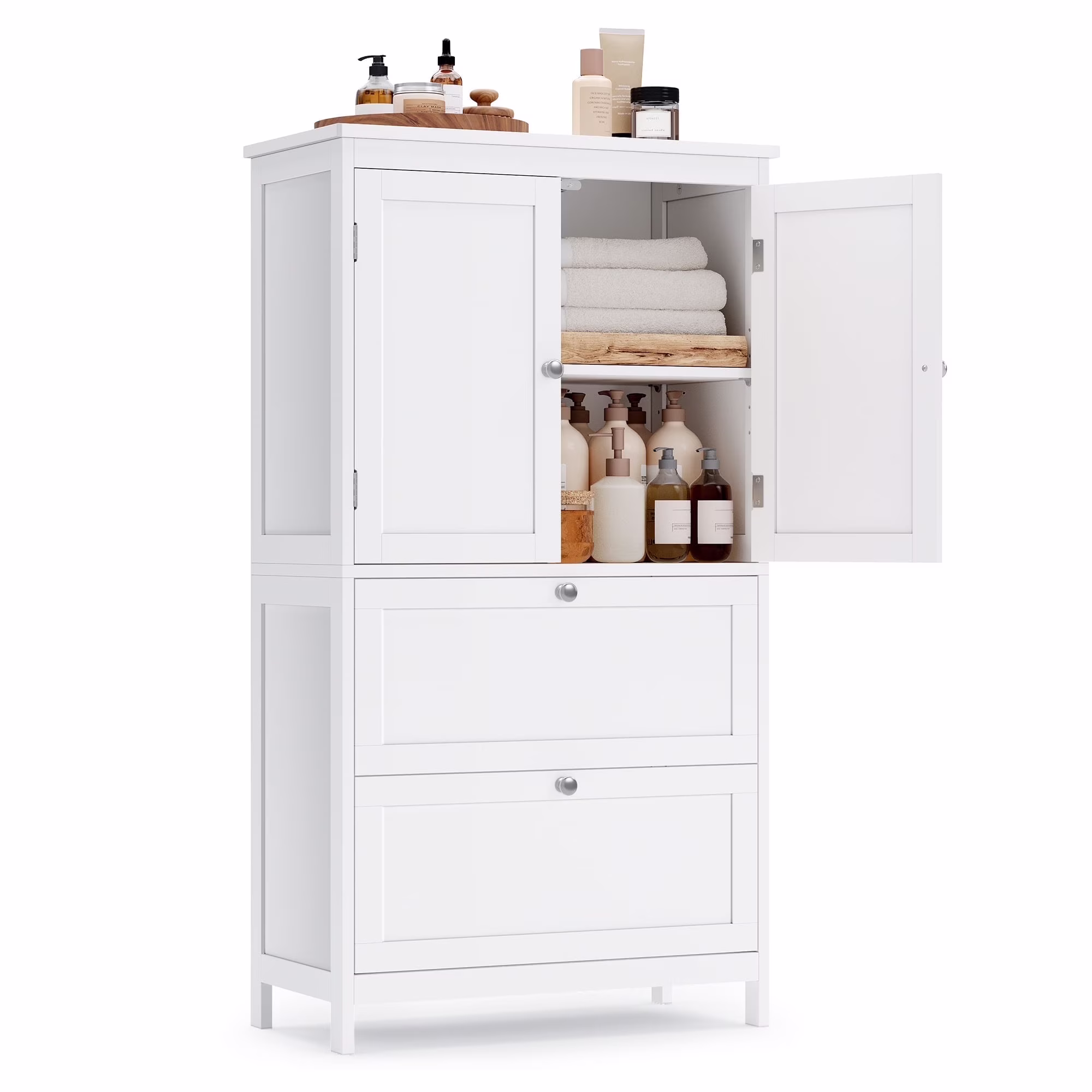 Floor Storage Cabinet, Storage Unit, Freestanding Cabinet with 2 Drawers and 2 Doors, Adjustable Shelf, 11.8 x 23.6 x 43.3 Inches, White(white)