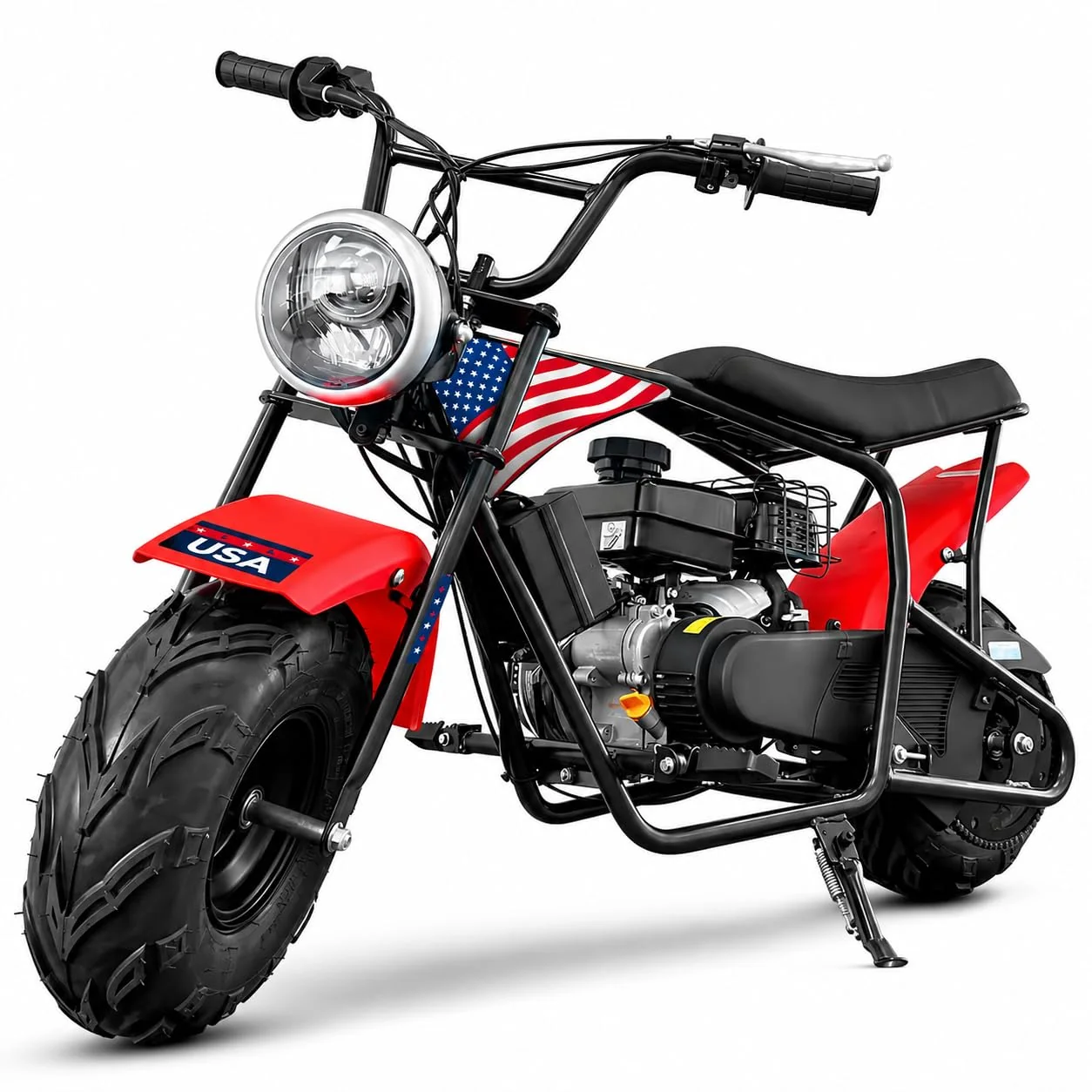 XtremepowerUS Mini Bike 99cc Gas Powered 4-Stroke Engine, 3.5HP Off-Road Trail Motorcycle Build-in Headlight, Mini Dirt Bike with Headlight, Pull Start for Outdoor Riding
